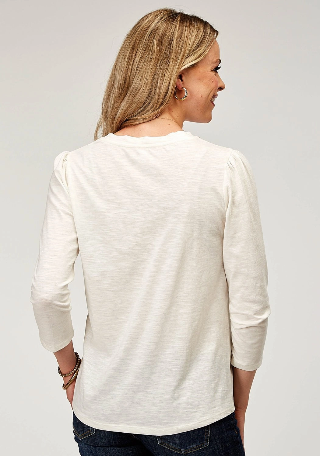 Checkered Print Roper Womens Embroidered Yokes Cream 100% Cotton S/S Tunic