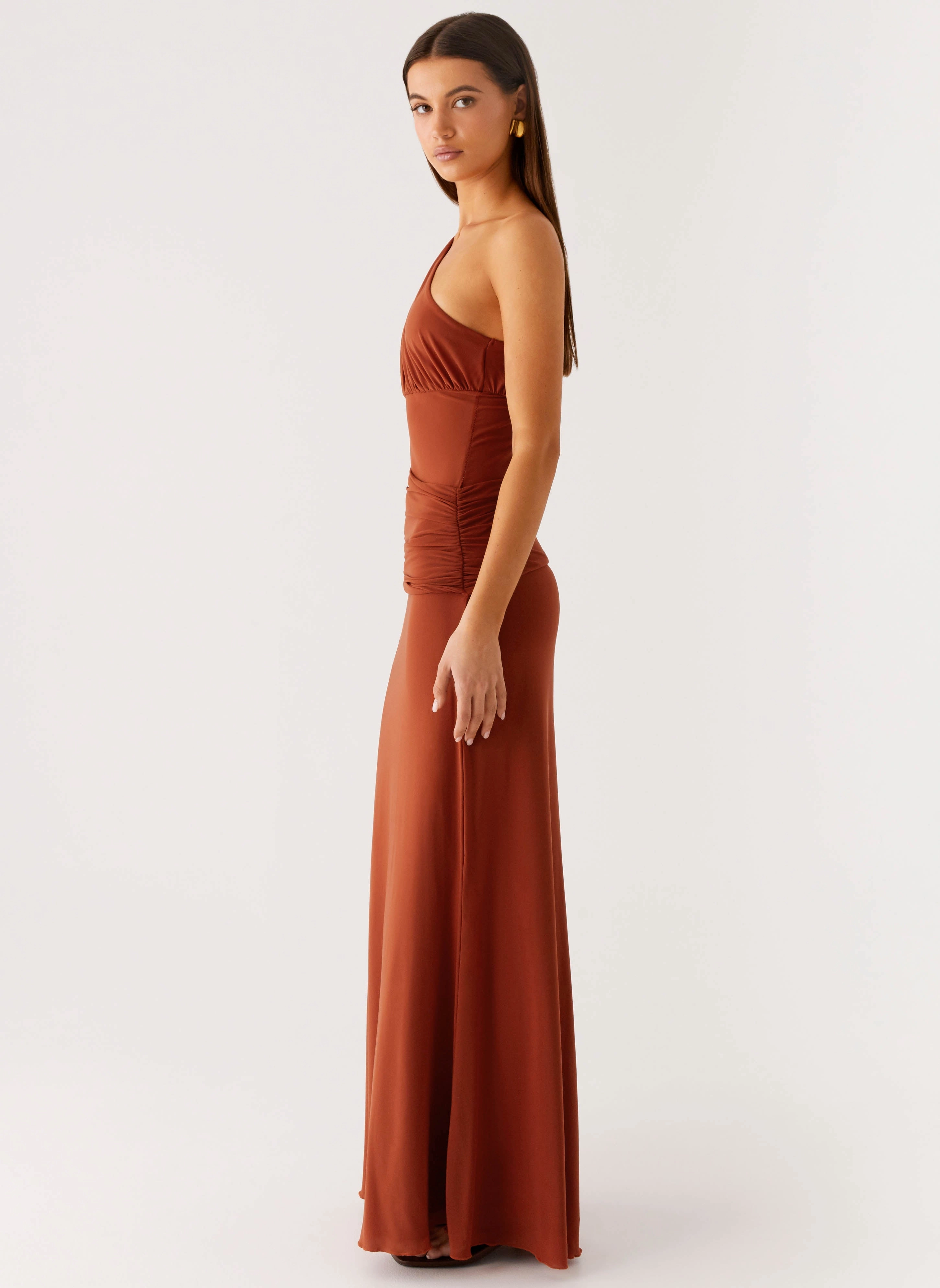 Shawl Lapel Glimmer Maxi Dress - Rust