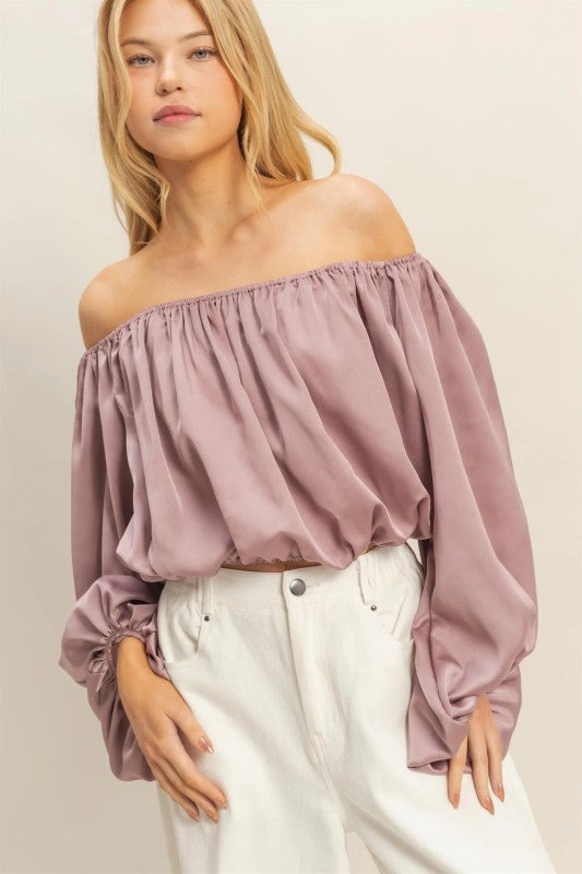 StretchTechnology QuickDryTechnology Ellie Elegant Off-shoulder Blouse With Balloon Sleeves
