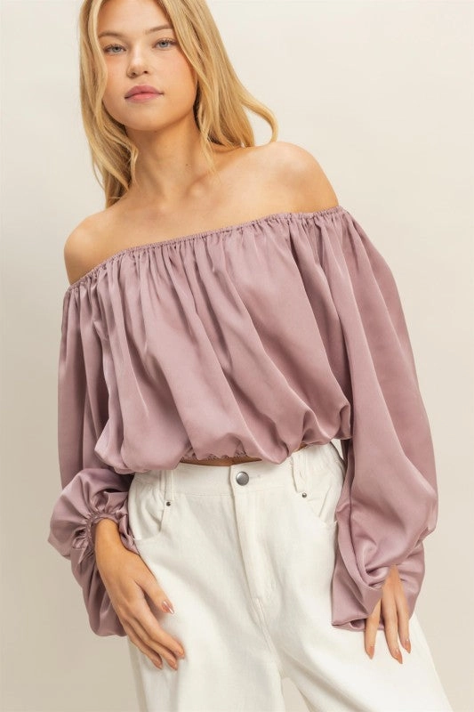 Layered Sleeve Ergonomic Cut Ellie Elegant Off-shoulder Blouse With Balloon Sleeves