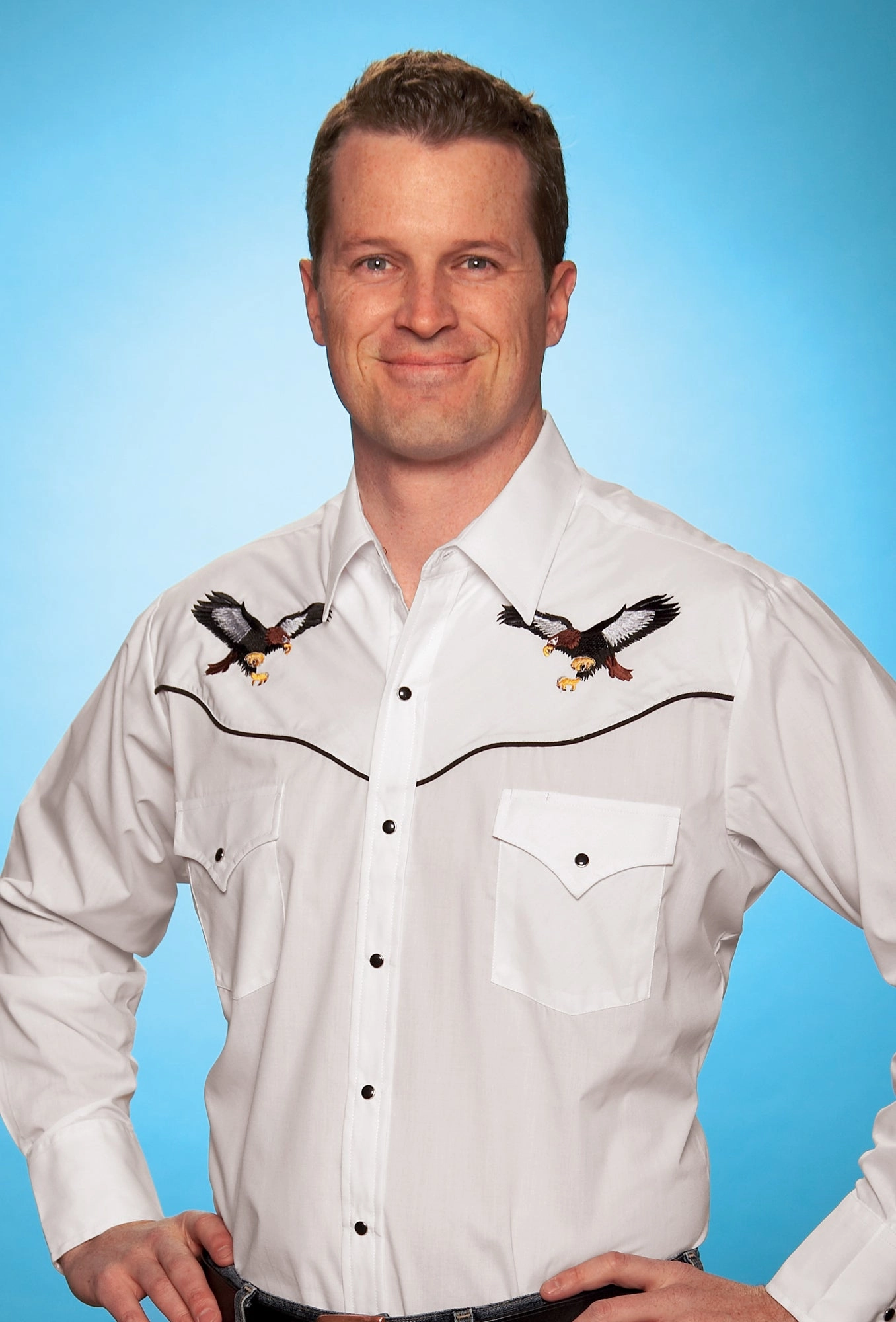 Ely & Walker Mens Eagle White Western Shirt L/S Poly/Cotton Patterned Texture Limited Edition