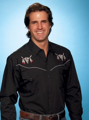 Ely & Walker Mens Skull Black Western Shirt L/S Poly/Cotton Loose Fit Ergonomic Back Panel