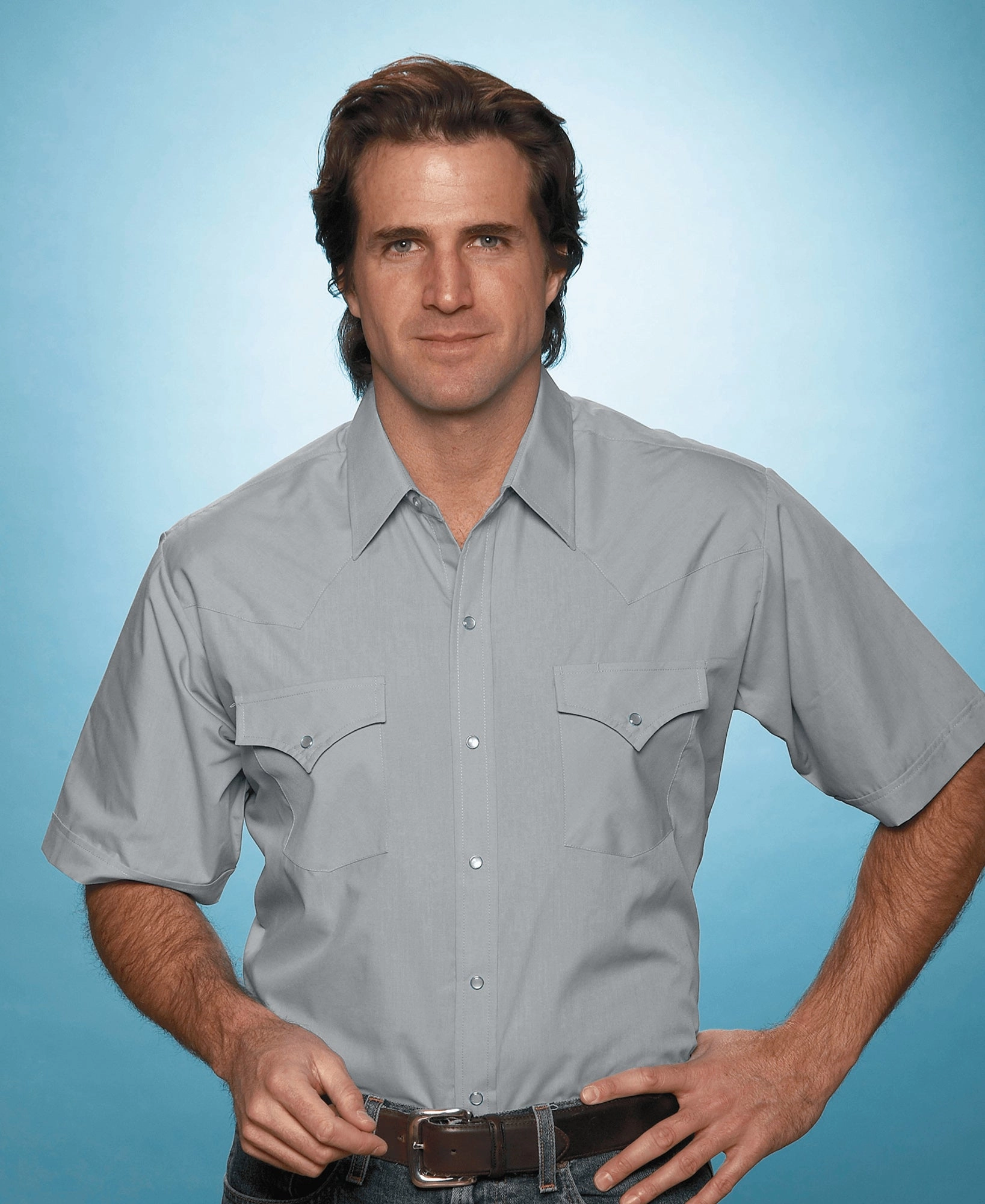 Ely & Walker Mens Solid Gray Western Shirt S/S Poly/Cotton Tall Warm Insulation