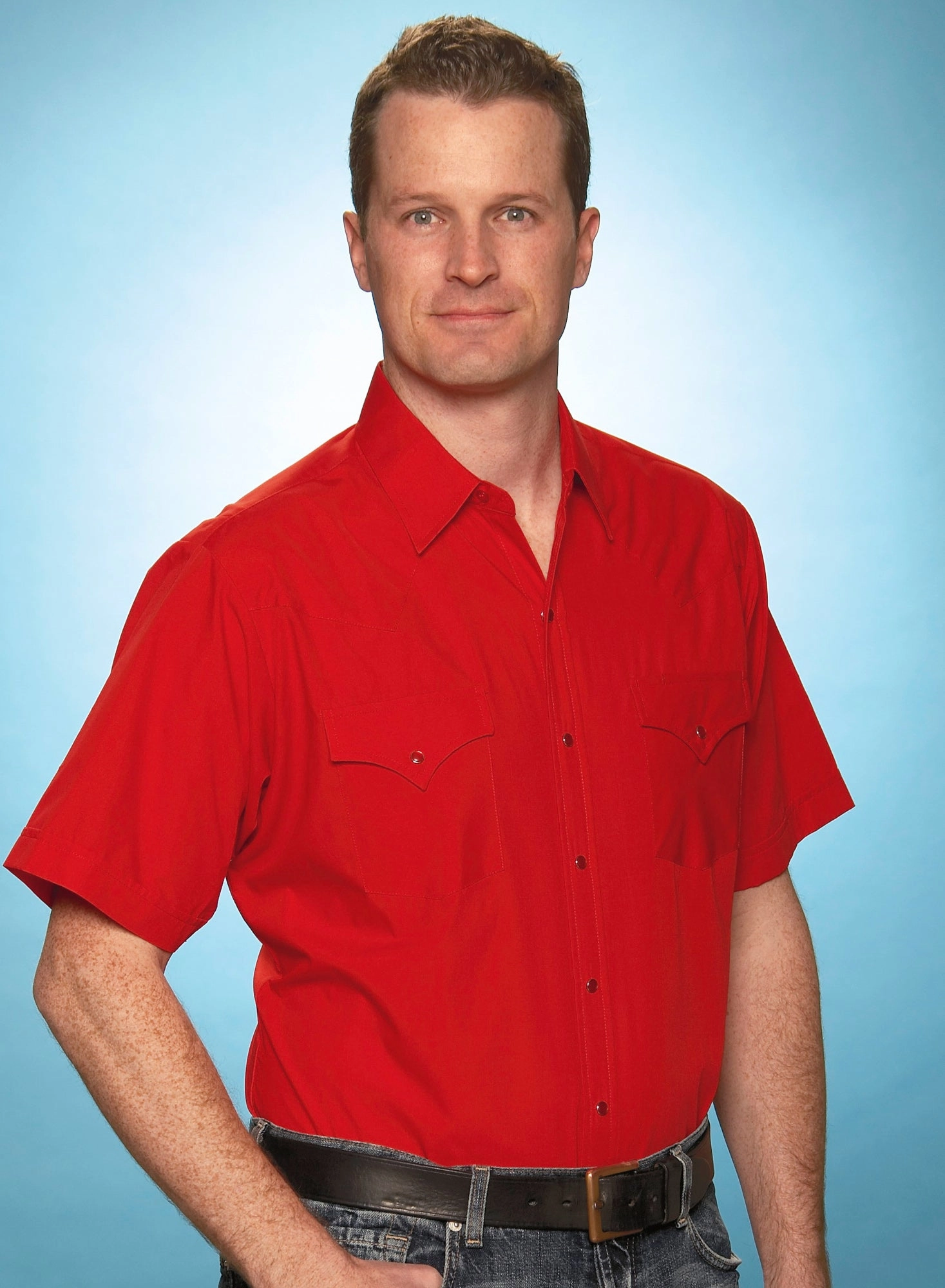 Ely & Walker Mens Solid Red Western Shirt S/S Poly/Cotton Monochrome Palette