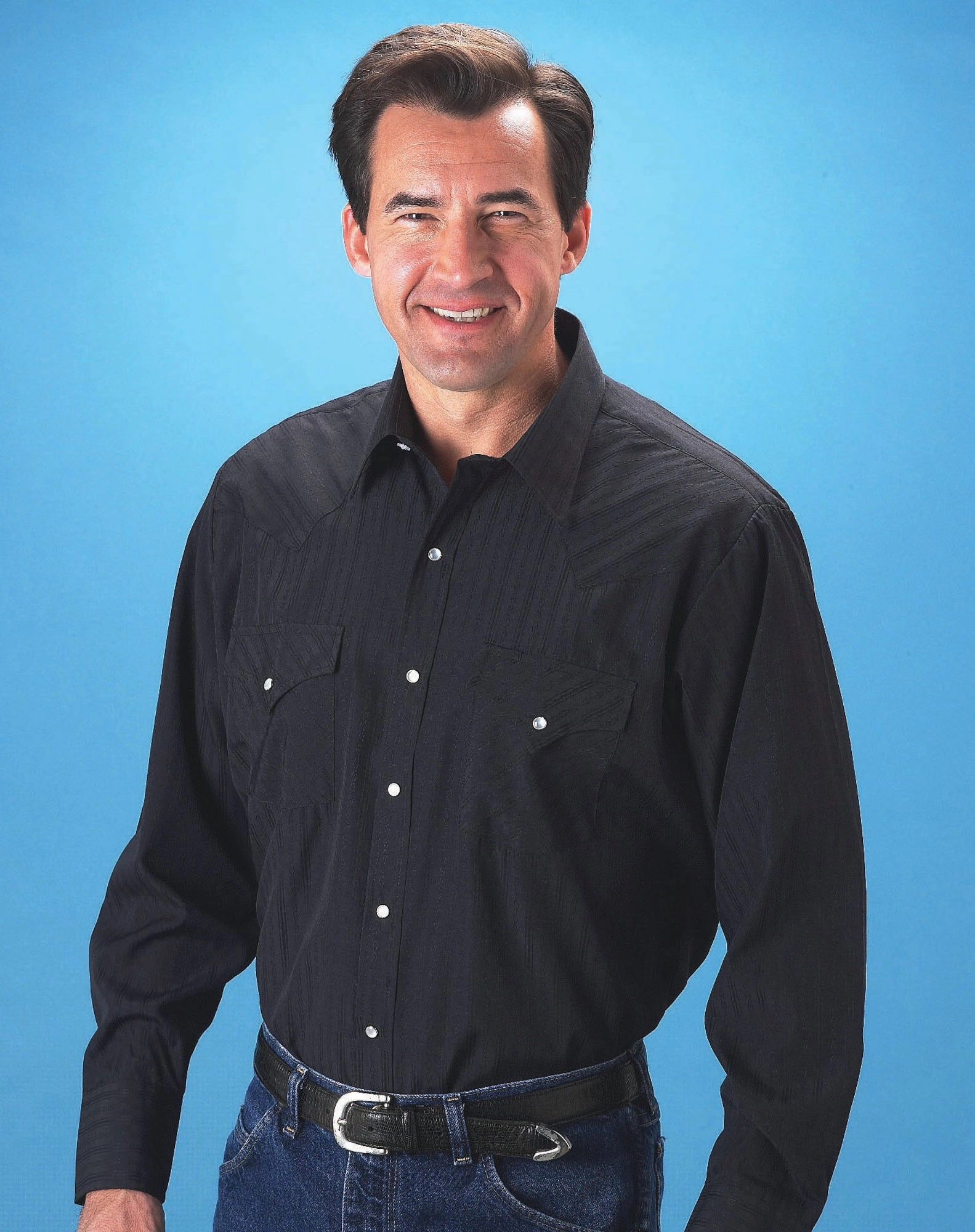 Durable Button Closures color block Ely & Walker Mens Tone on Tone Black Western Shirt L/S Poly/Cotton