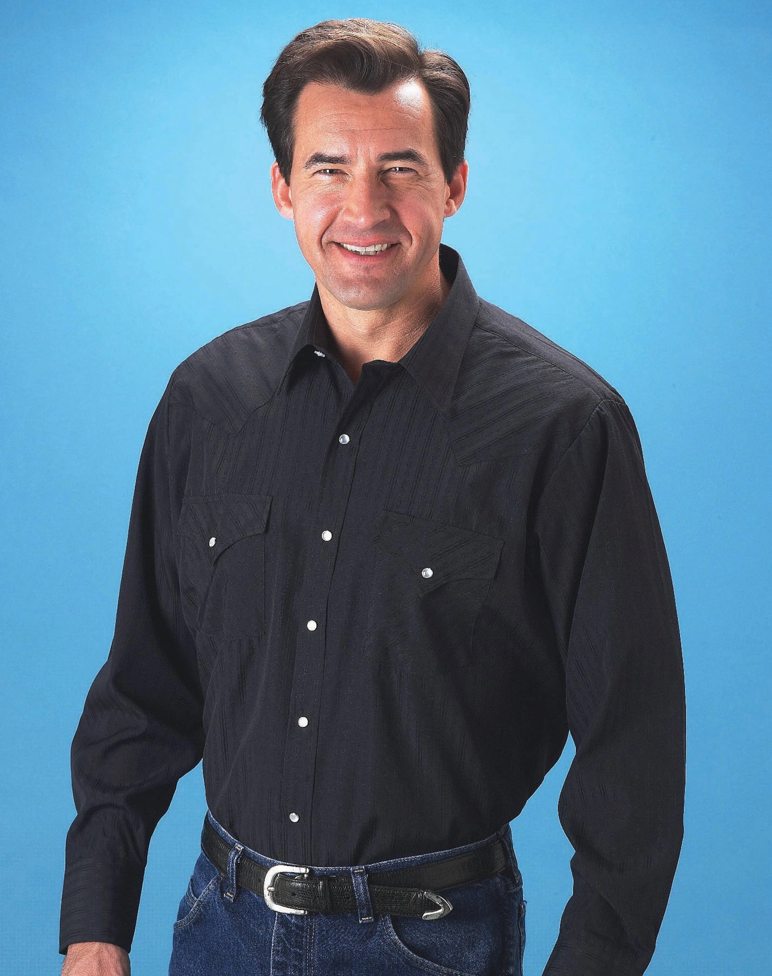 Indoor Comfort Snag Resistant Fabric Ely & Walker Mens Tone on Tone Black Western Shirt L/S Poly/Cotton