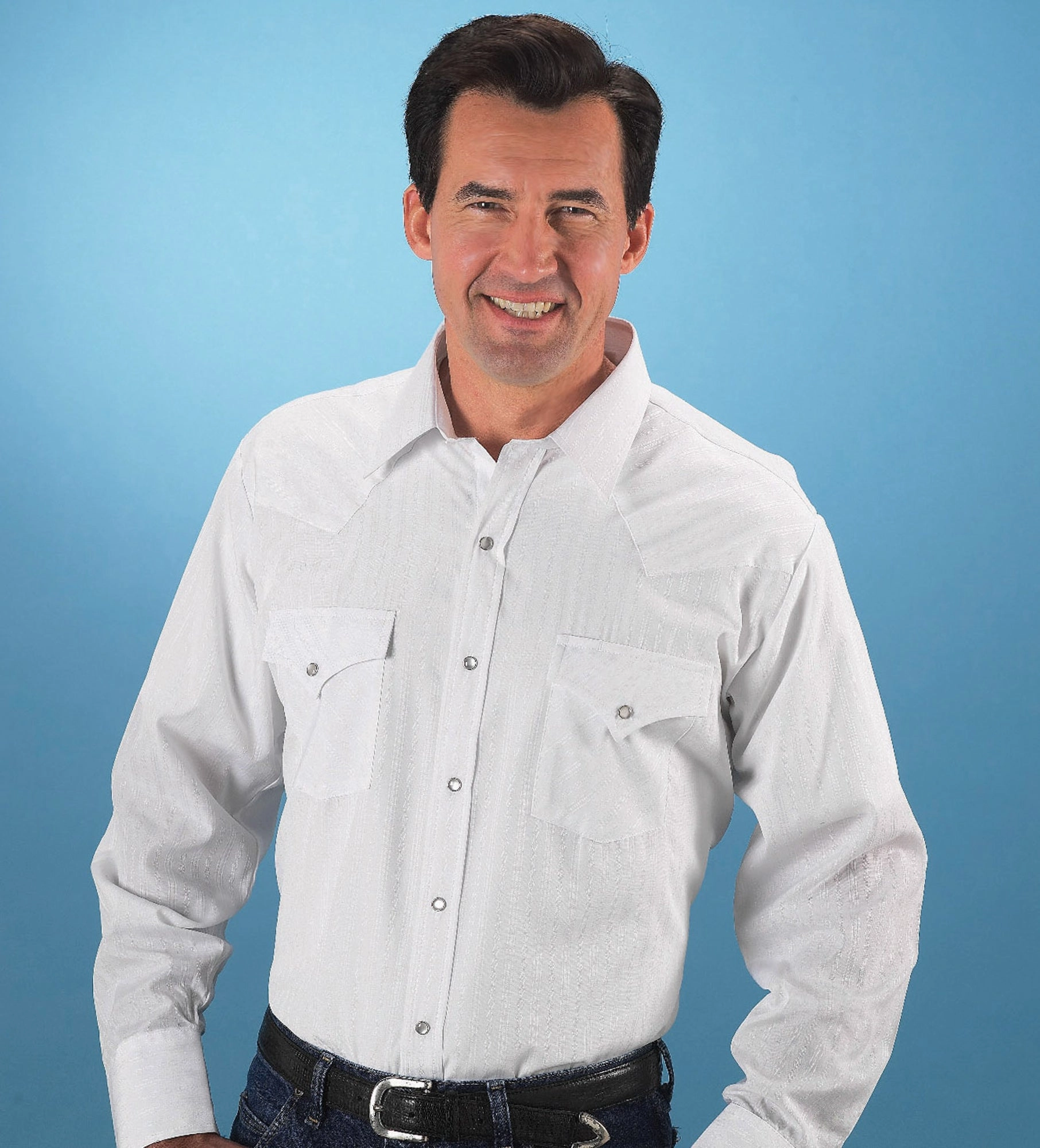 Summer Must-have Ely & Walker Mens Tone on Tone White Western Shirt L/S Poly/Cotton