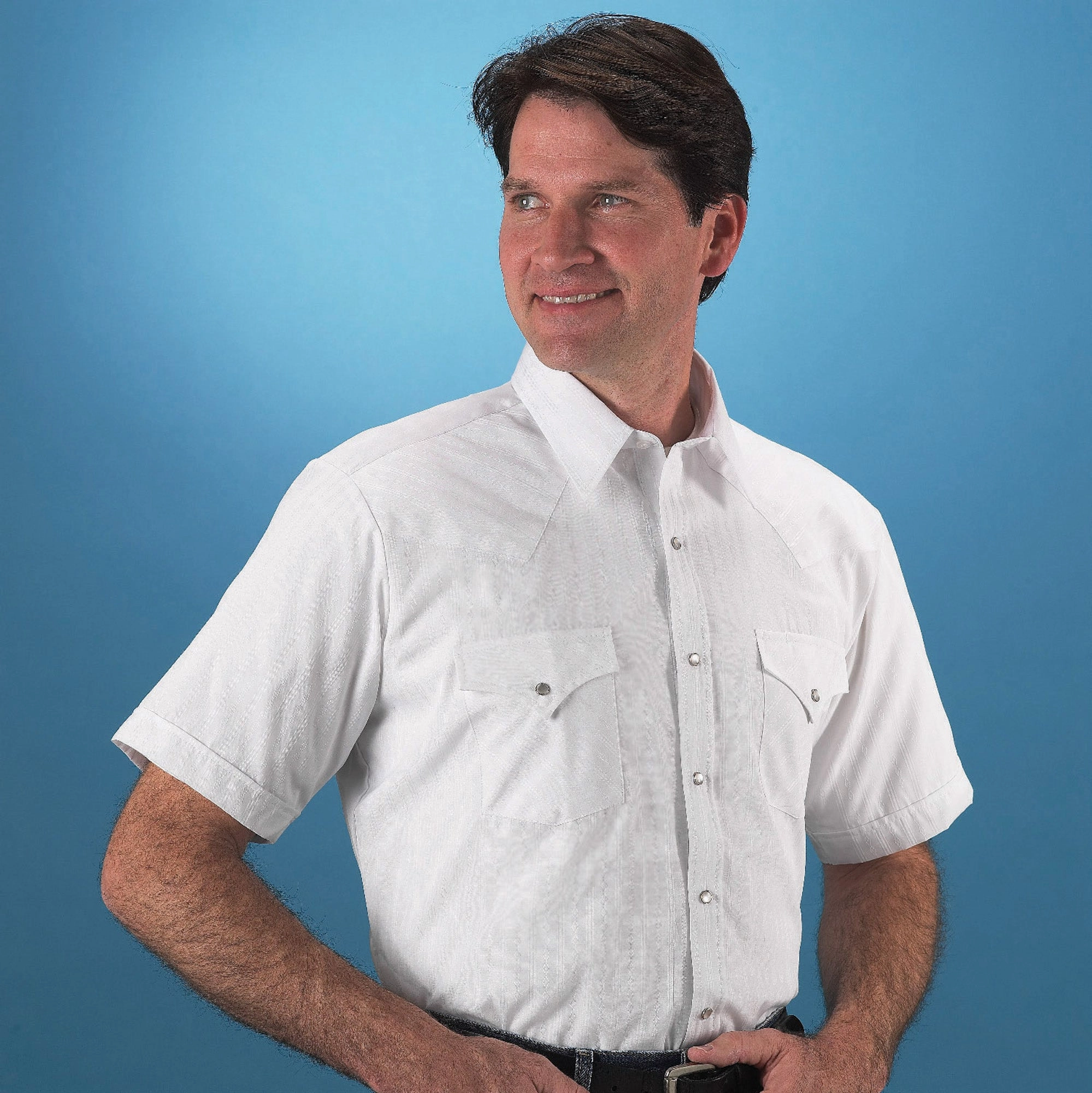 Ely & Walker Mens Tone on Tone White Western Shirt S/S Poly/Cotton Fashionable Pick Eco-Friendly Choice