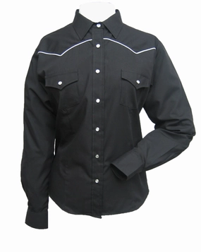 Versatile Look Ely & Walker Womens Solid Black Western Shirt L/S Poly/Cotton