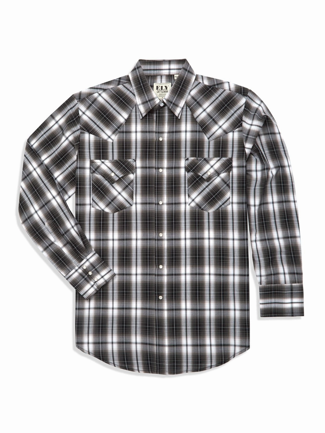 Effortless Style Ely and Walker Mens Plaid Snap Black Poly/Cotton L/S Shirt