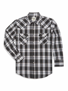 Ely and Walker Mens Plaid Snap Black Poly/Cotton L/S Shirt Mountain Retreat
