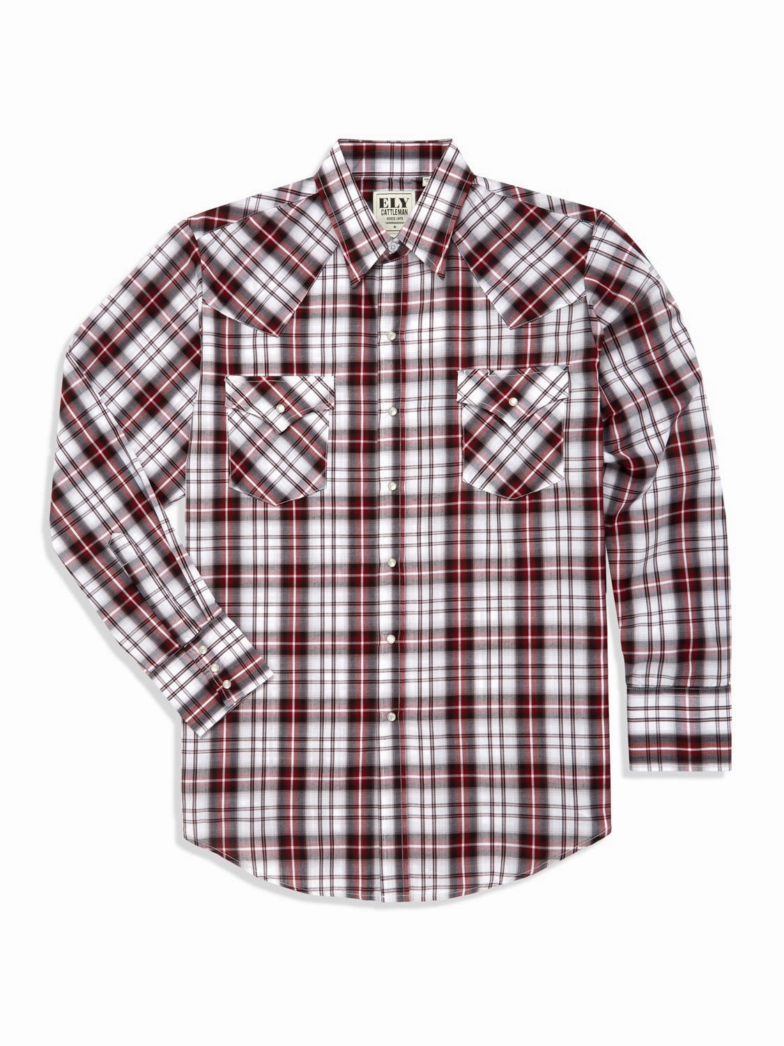Ely and Walker Mens Plaid Snap Red Poly/Cotton L/S Shirt Trendy Pattern