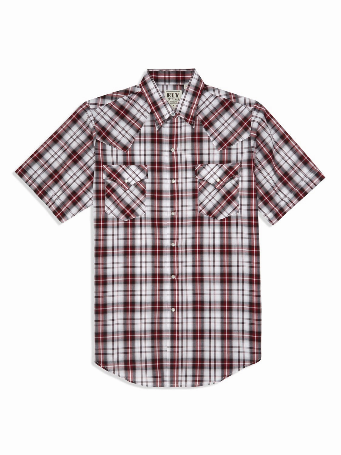 Non Irritating Tags Refined Aesthetic Ely and Walker Mens Plaid Snap Red Poly/Cotton S/S Shirt