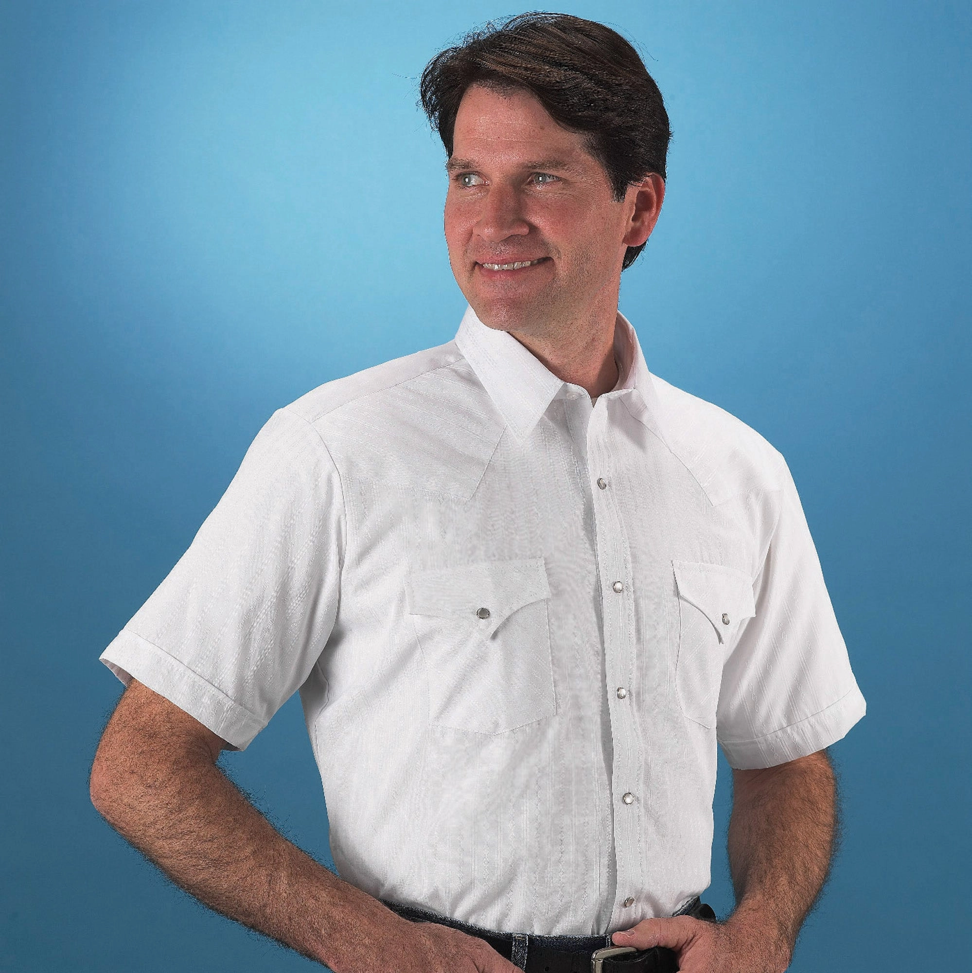 Ely and Walker Mens Solid Tone on Tone Western White Poly/Cotton S/S Shirt Weekend Outing Contemporary Style