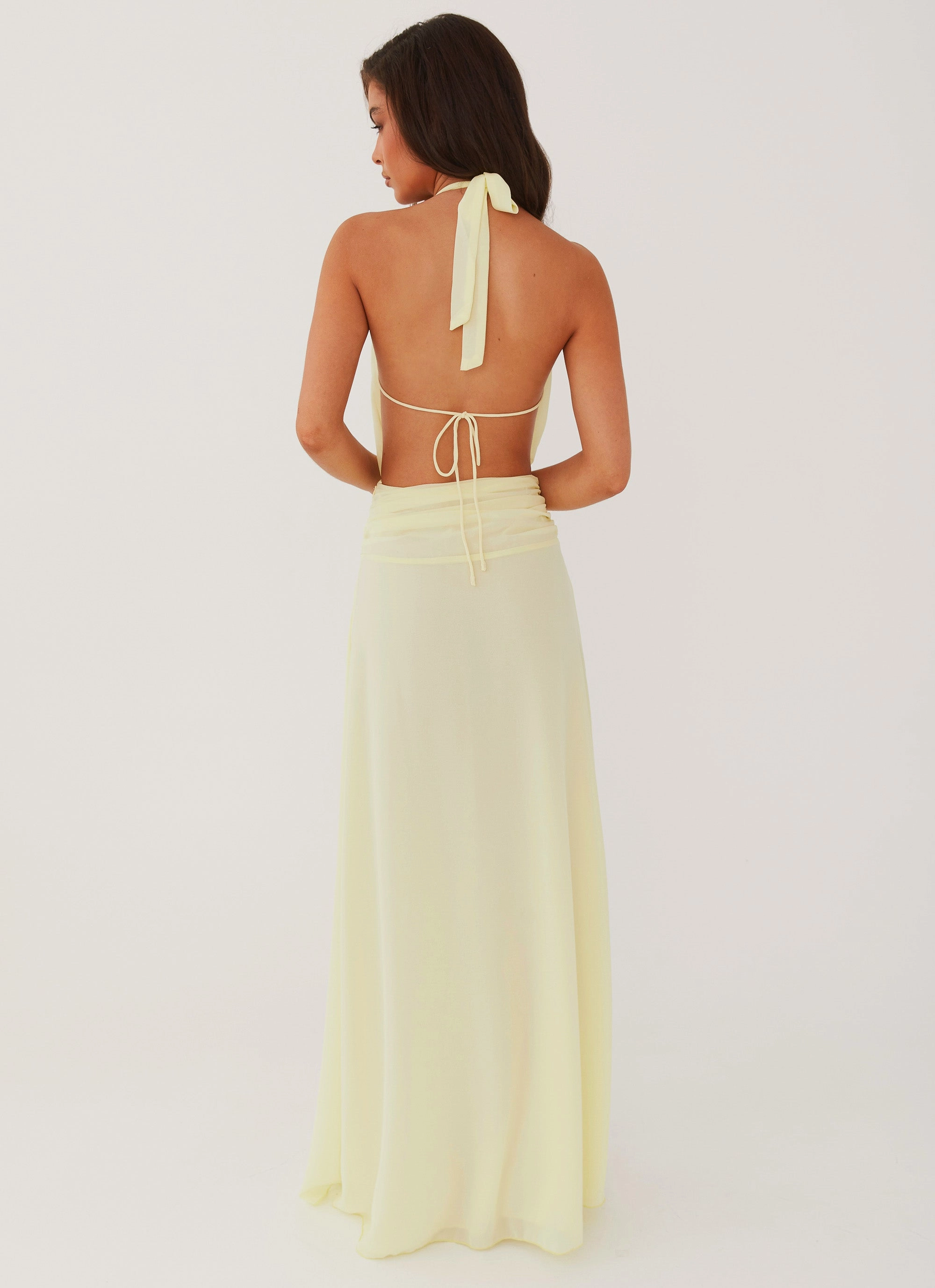 Elysia Chiffon Maxi Dress - Lemon Wool blend