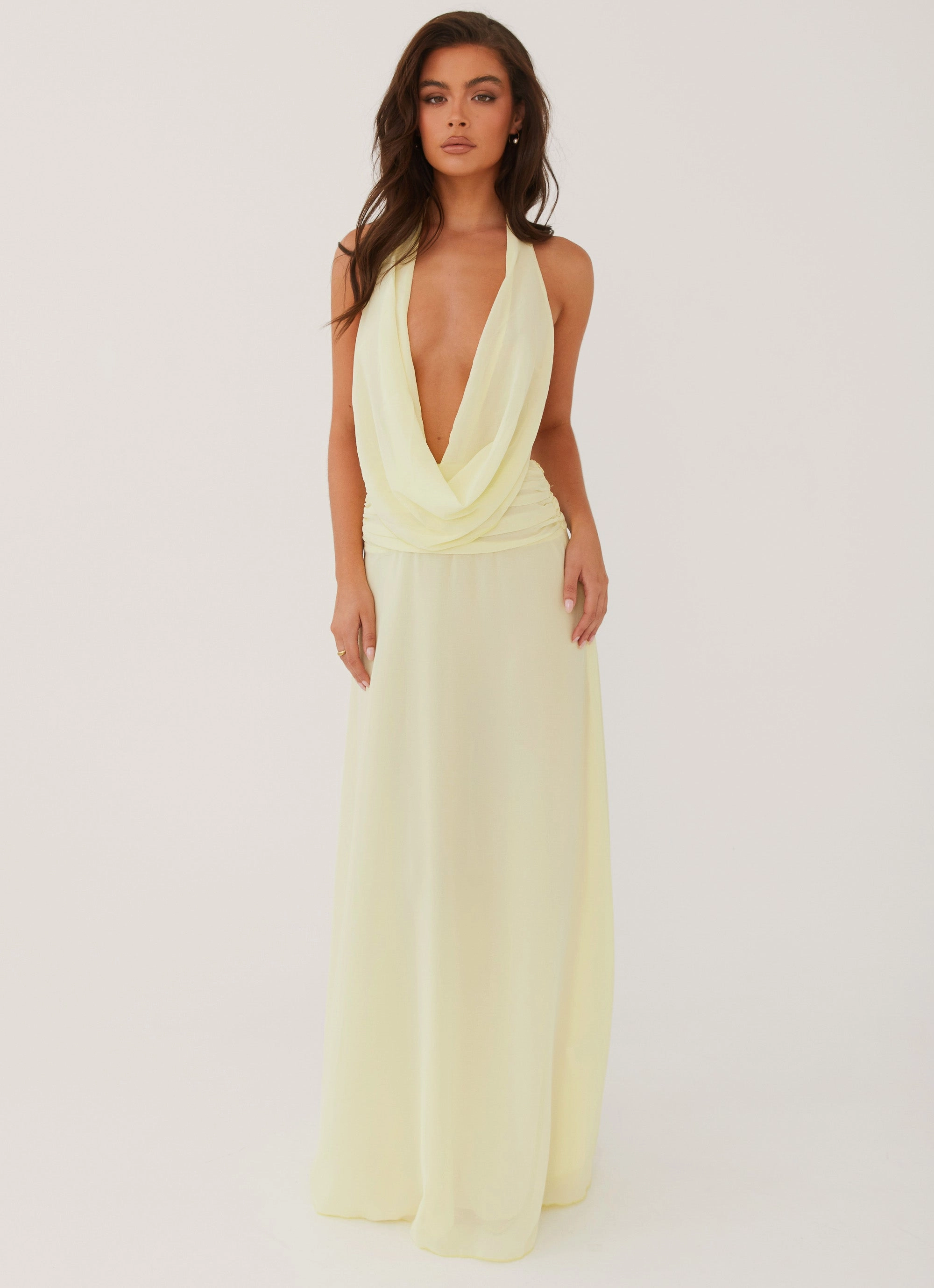 Elysia Chiffon Maxi Dress - Lemon Outerwear Collection Zippered Jacket