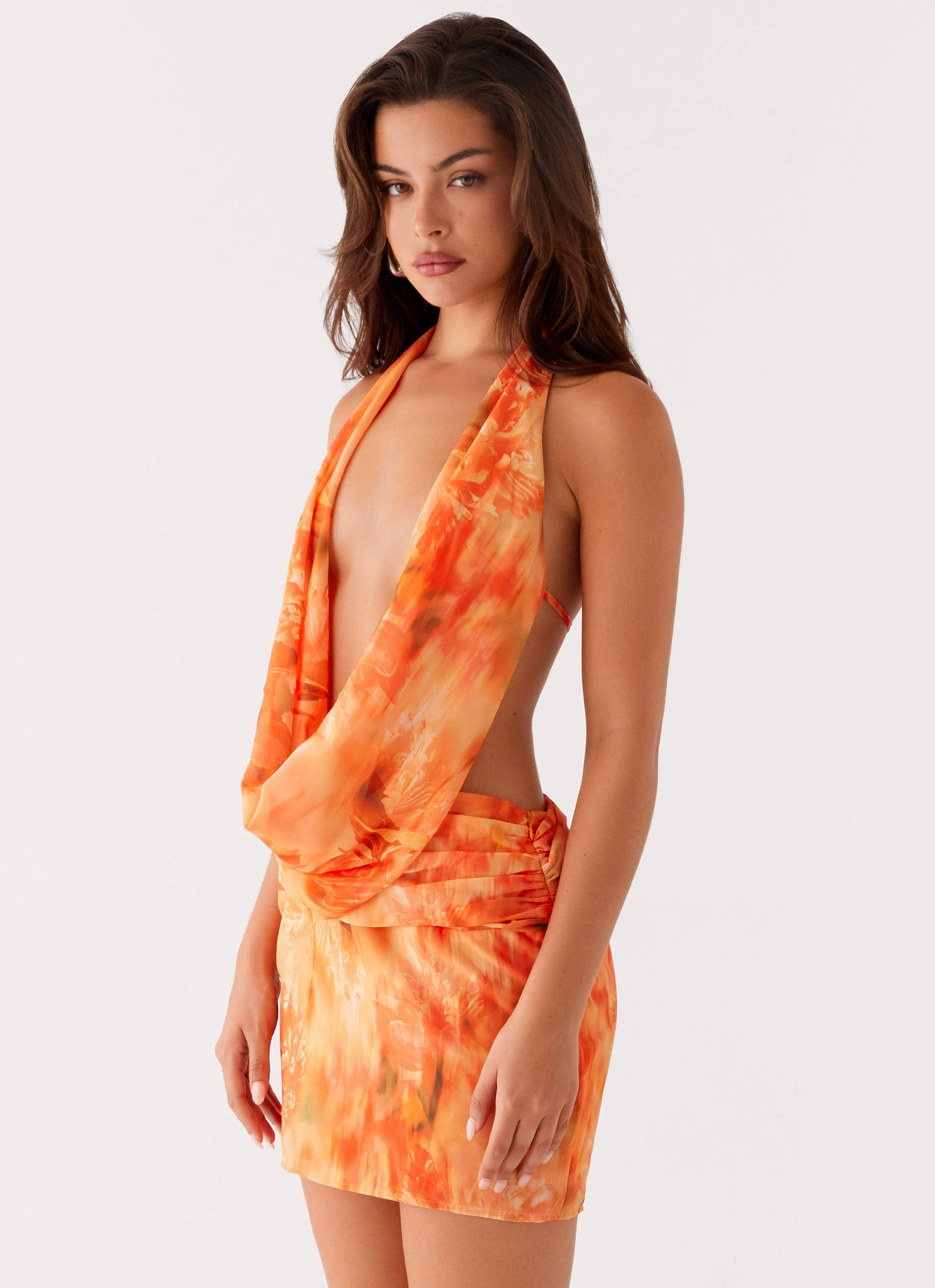 Day Outfit Compressible Elysia Chiffon Mini Dress - Sunset Floral