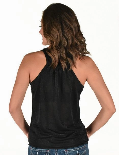 Cowgirl Tuff Womens Shimmer Breathe Black Nylon S/L Tank Top UV Protection Soft Stretch Collar
