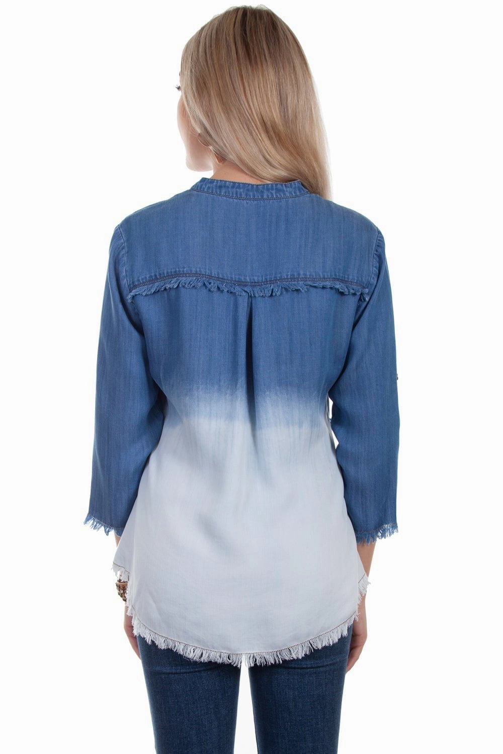 Scully Womens Denim Tencel Dip Dye S/S Blouse elegant design