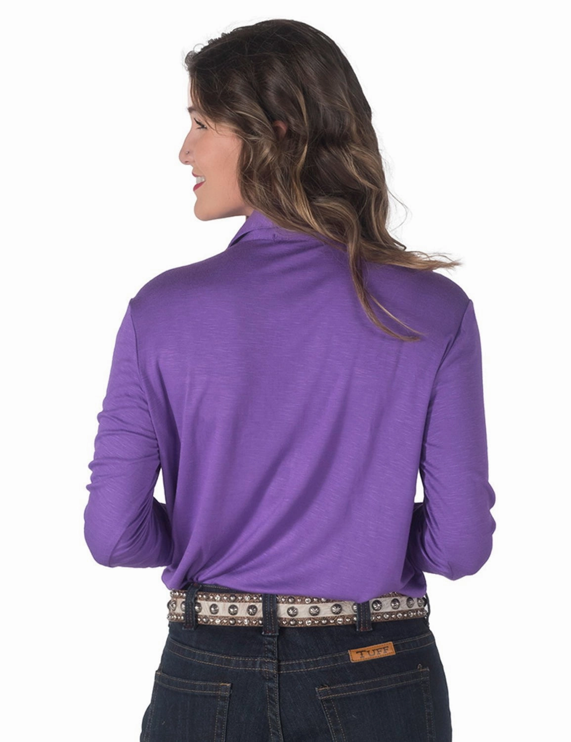 Cowgirl Tuff Womens Pullover Button-Up Purple Polyester L/S Shirt Multi Functional Pockets