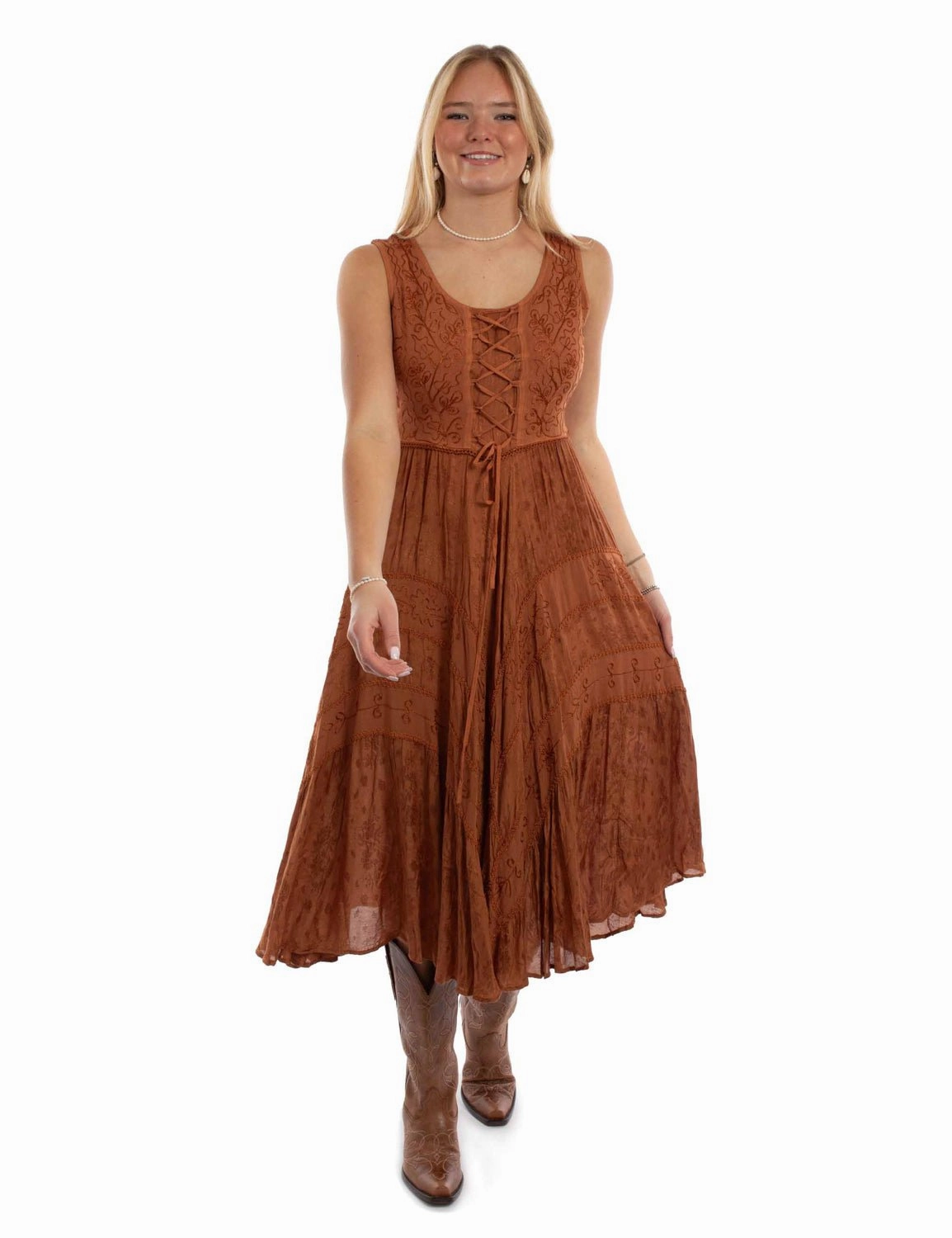 Scully Womens Full Length Lace-Up Rust 100% Rayon S/L Dress Thermal Insulation