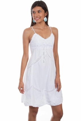Scully Womens White 100% Cotton Summery S/L Dress Travel Vibe