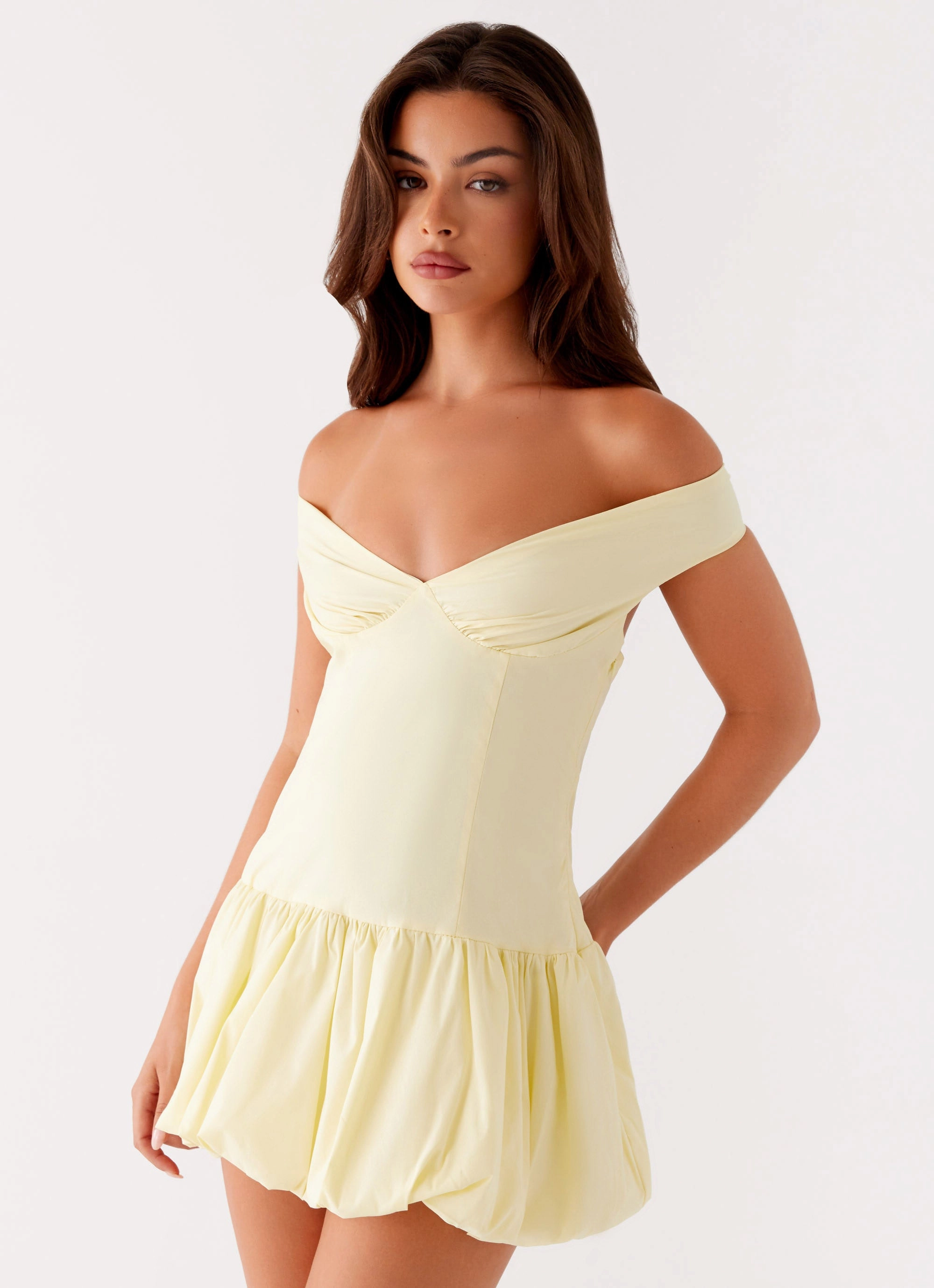 Protective Outerwear Comfortable Layer Endless Romance Off Shoulder Mini Dress - Yellow