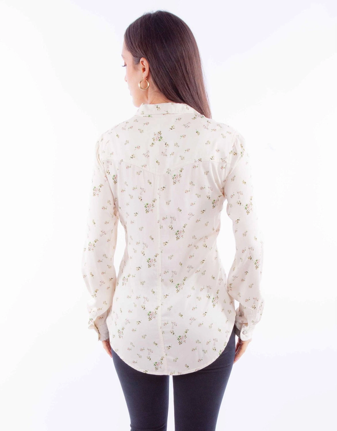 Scully Womens Ditsy Floral Print Ivory 100% Rayon L/S Blouse Business Meeting No Slip Shoulder Grips
