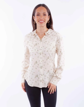 Scully Womens Ditsy Floral Print Ivory 100% Rayon L/S Blouse Midweight Textile Static Dissipating Fiber