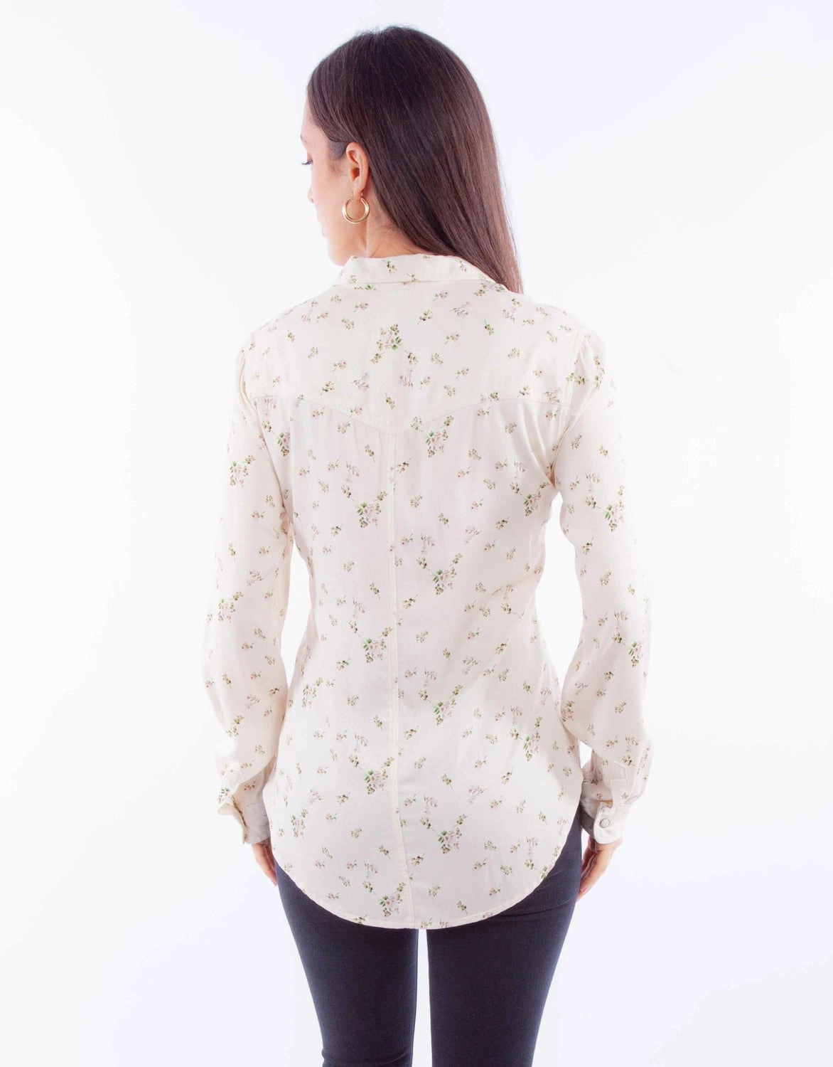 Scully Womens Ditsy Floral Print Ivory 100% Rayon L/S Blouse Mesh Insert