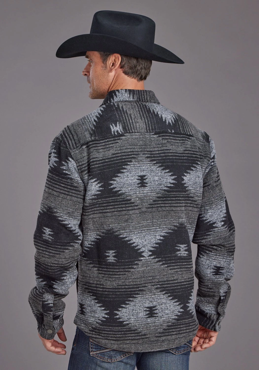 Cozy Hood Detail Very Cold Stetson Mens Aztec Flannel Shirt Black/Gray Poly/Wool Wool Jacket