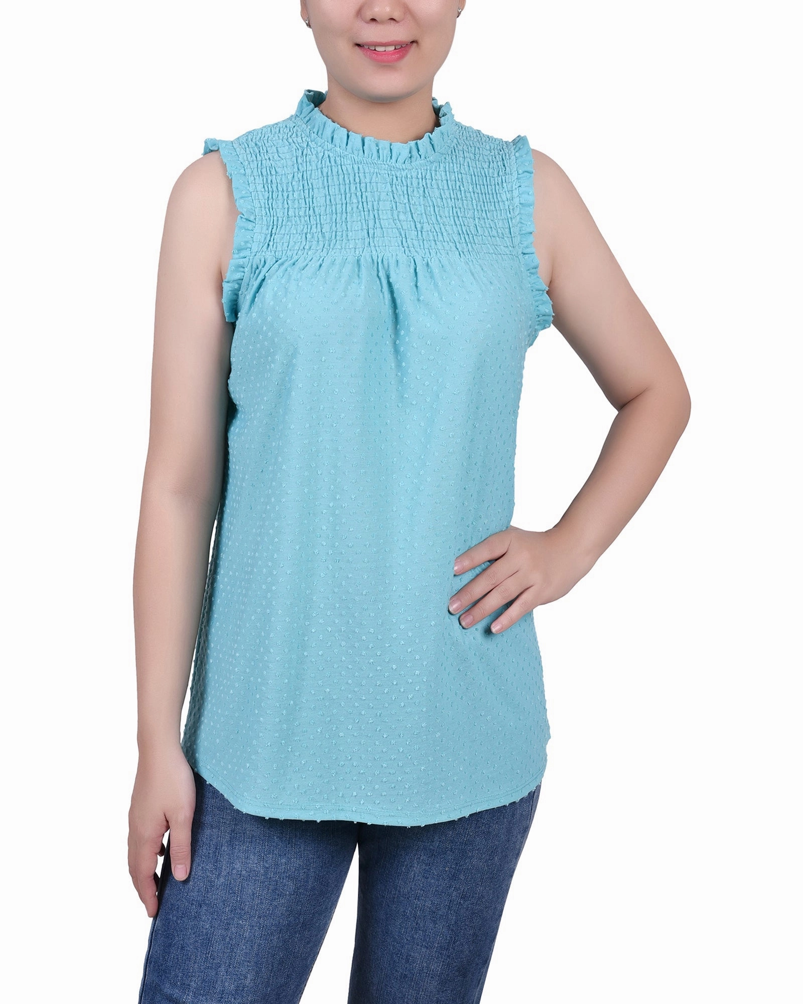 Sleeveless Yoke Top With Ruffles HiddenZipper