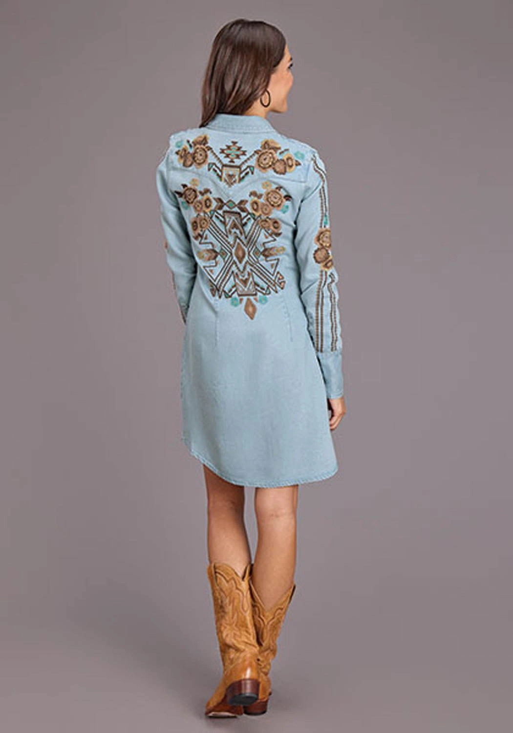 Stetson Womens Southwestern Snap Button Blue Lyocell L/S Dress Tubular Knit Structure Stylish Choice