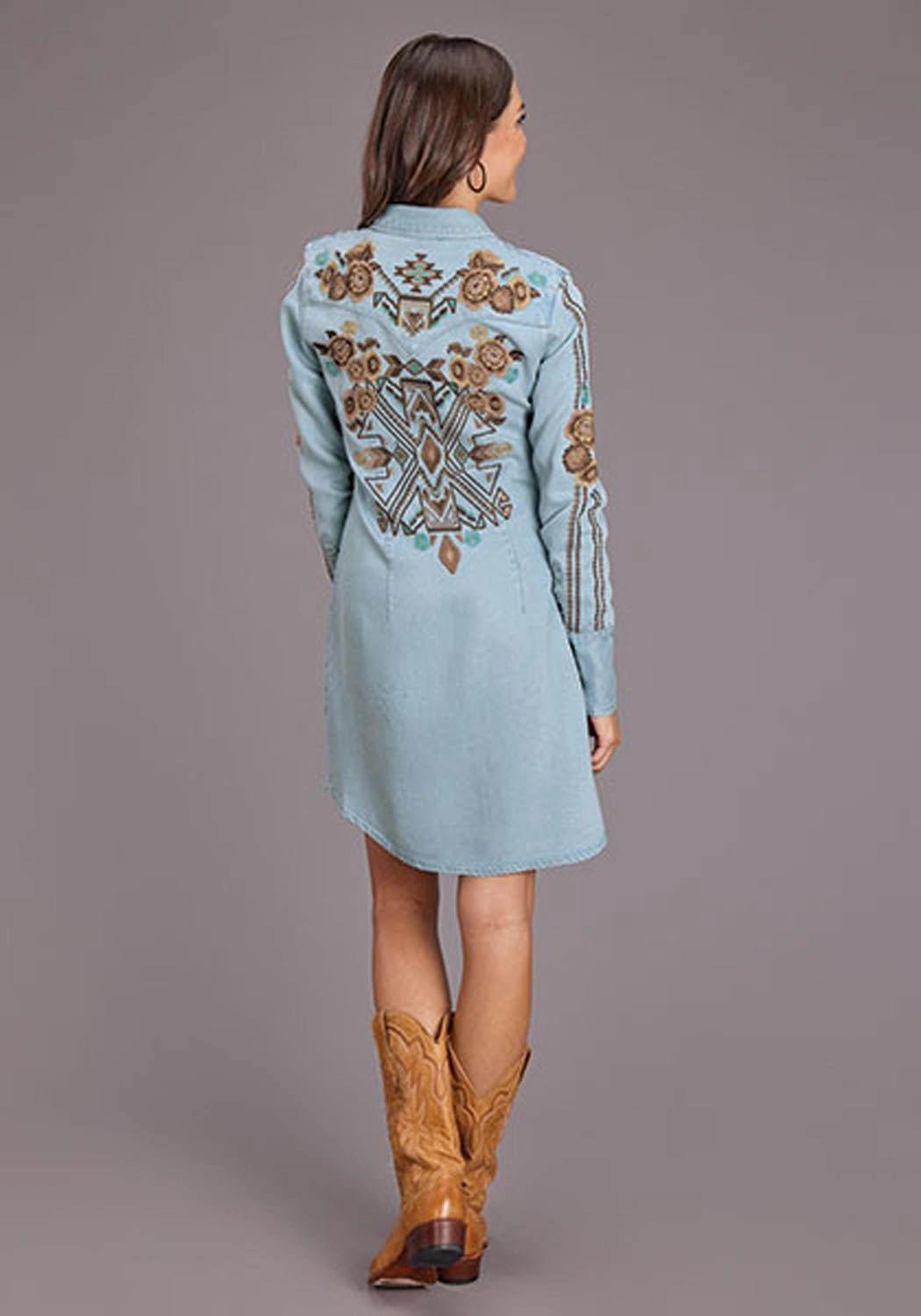 Off-Shoulder soft fit Stetson Womens Southwestern Snap Button Blue Lyocell L/S Dress