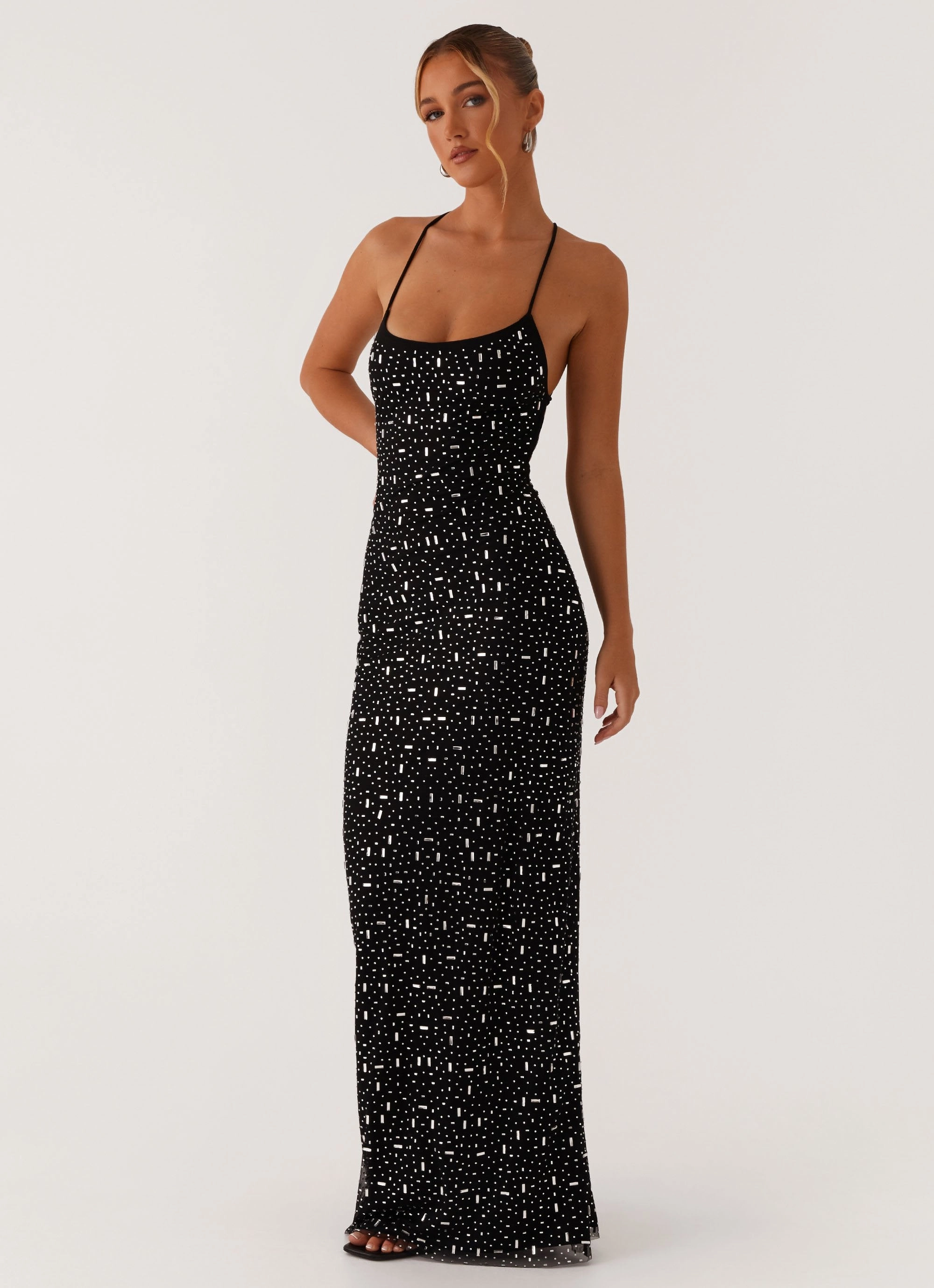 Light Insulation Cressida Rhinestone Mesh Maxi Dress - Black