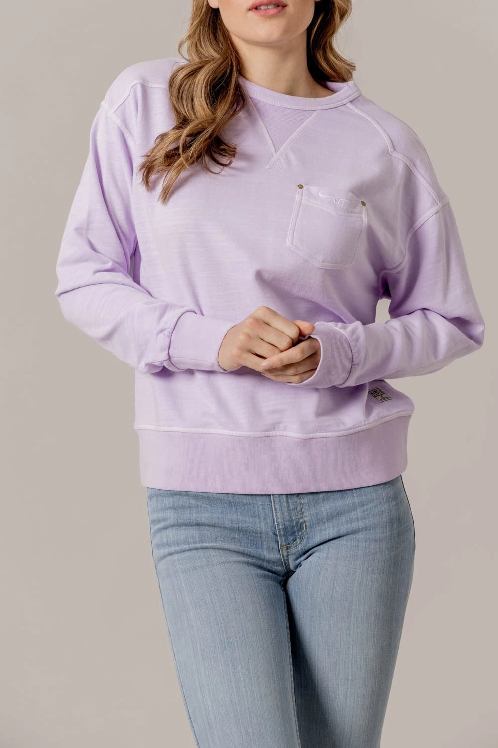 Kimes Ranch Womens Gina Lavender Cotton Blend Sweatshirt Winter Wear Chilly Layer Look