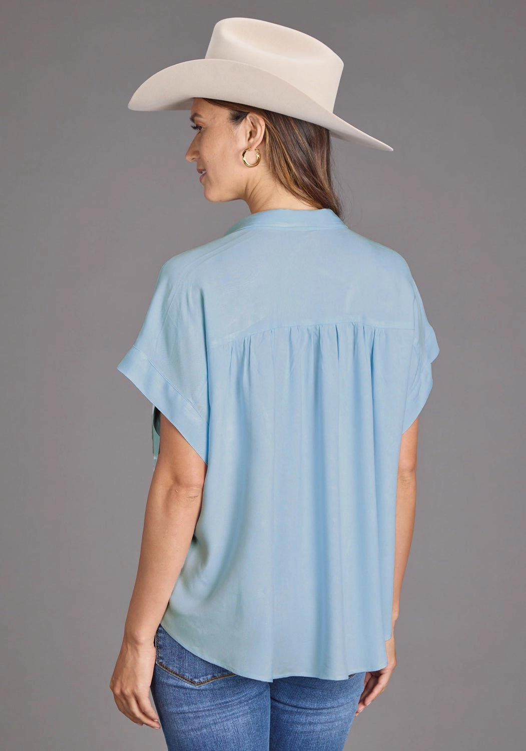 Lightweight Layer Quick Release Placket Stetson Womens 2437 1/2 Button Placket Powder Blue 100% Rayon S/S Blouse