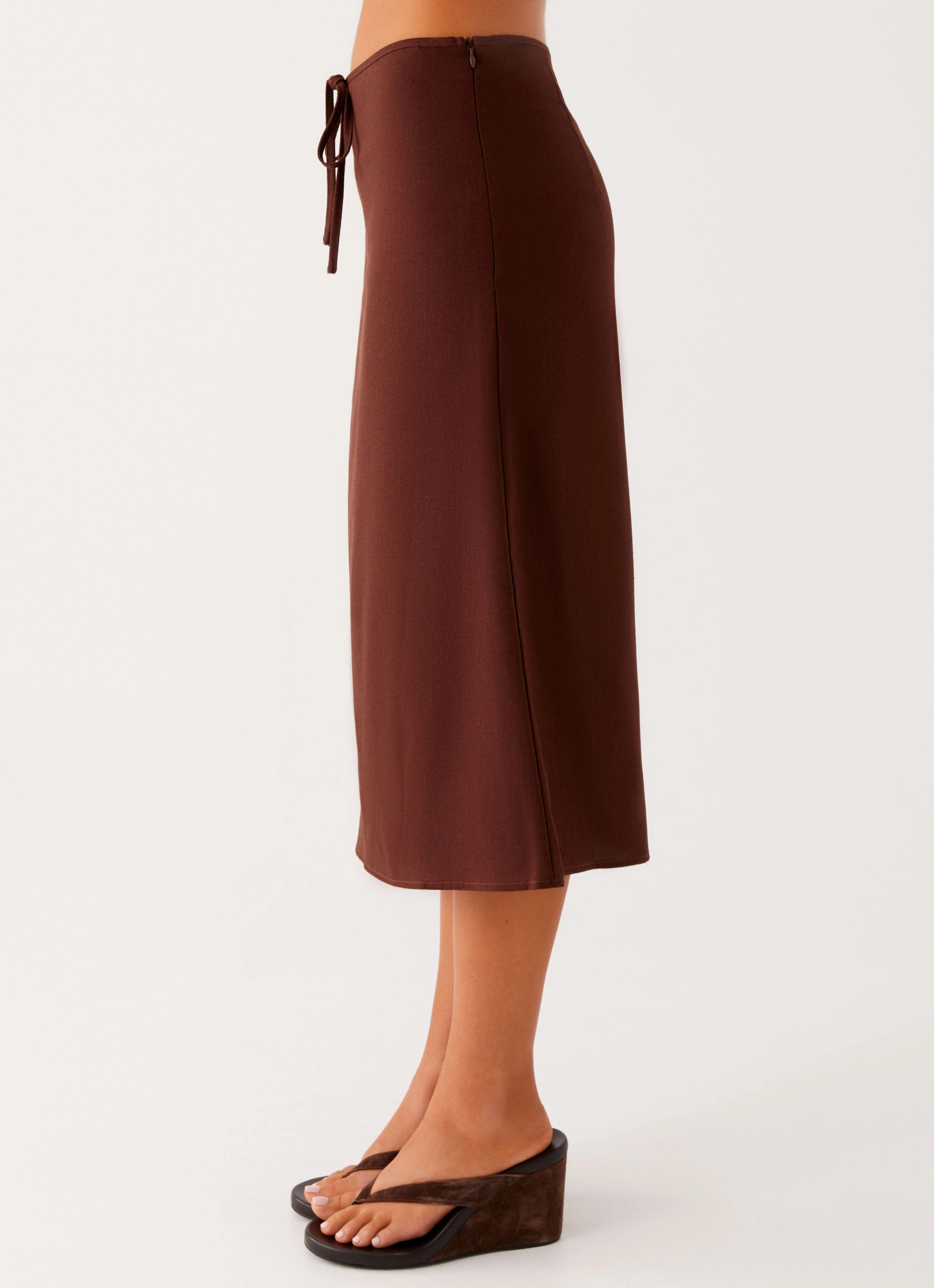 Simple Motion Esther Midi Skirt - Chocolate