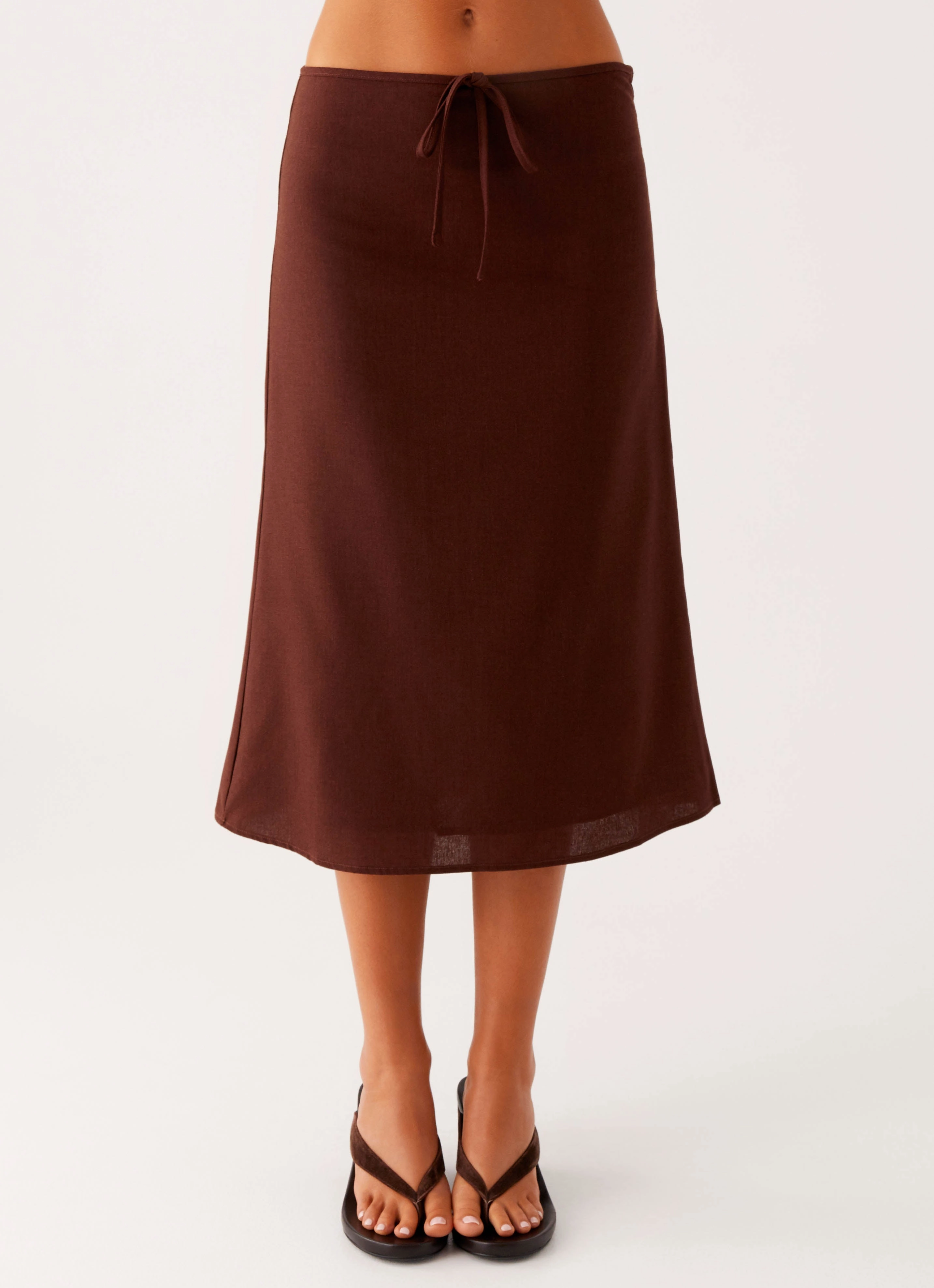 Trendy Outfit Side Pockets Esther Midi Skirt - Chocolate