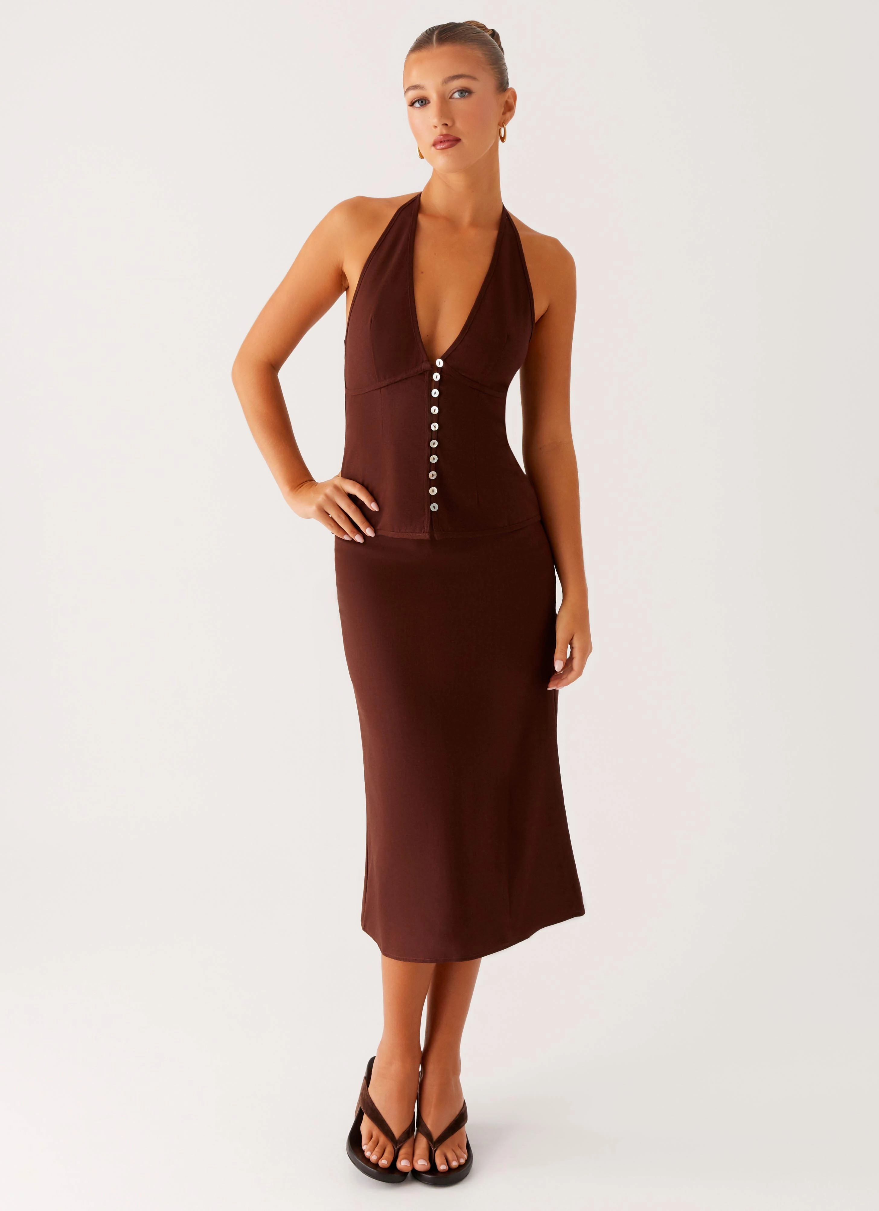 Esther Midi Skirt - Chocolate Outfit Focused Multi Purpose