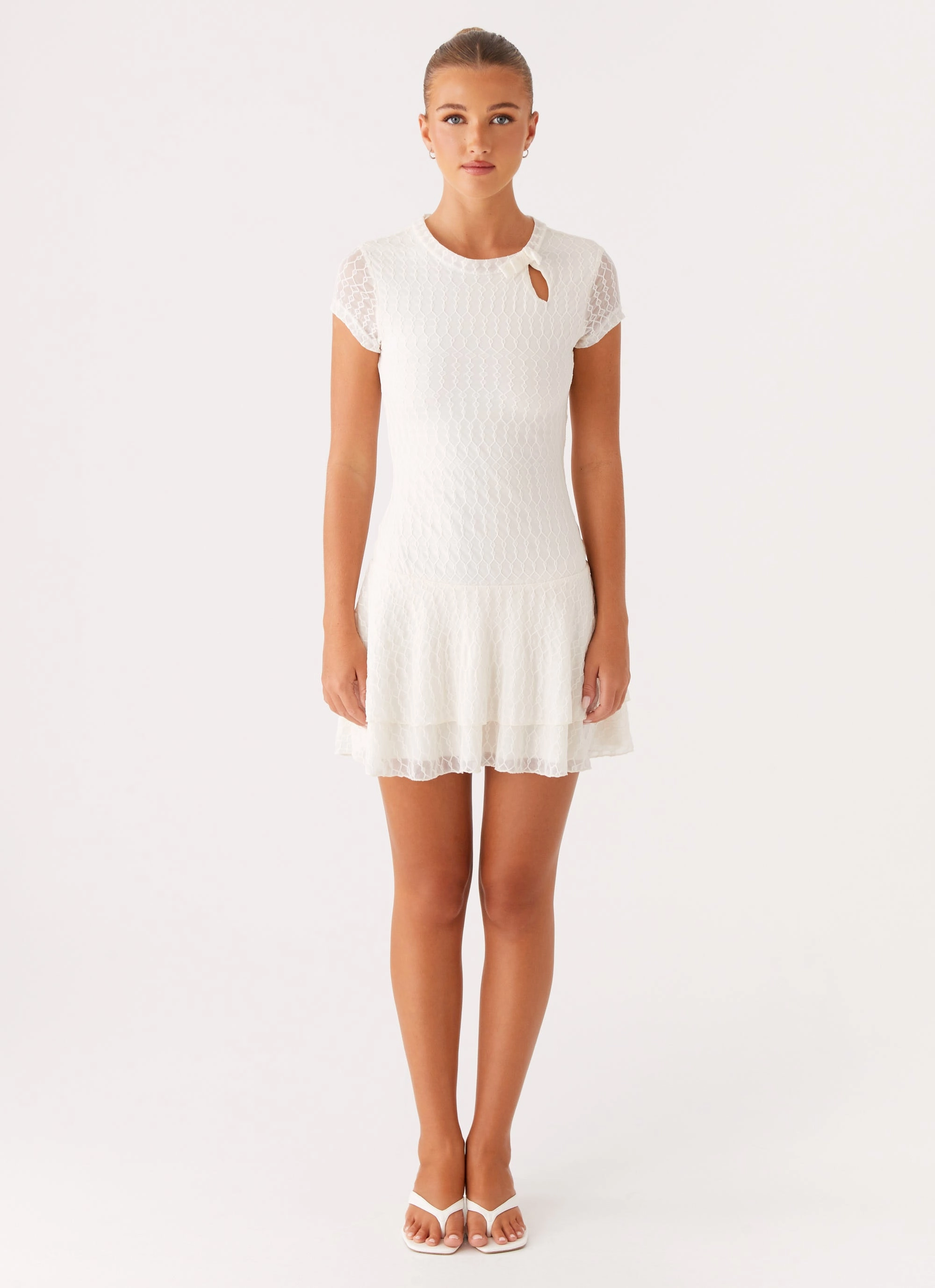Esty Mini Dress - Ivory Simple Bow