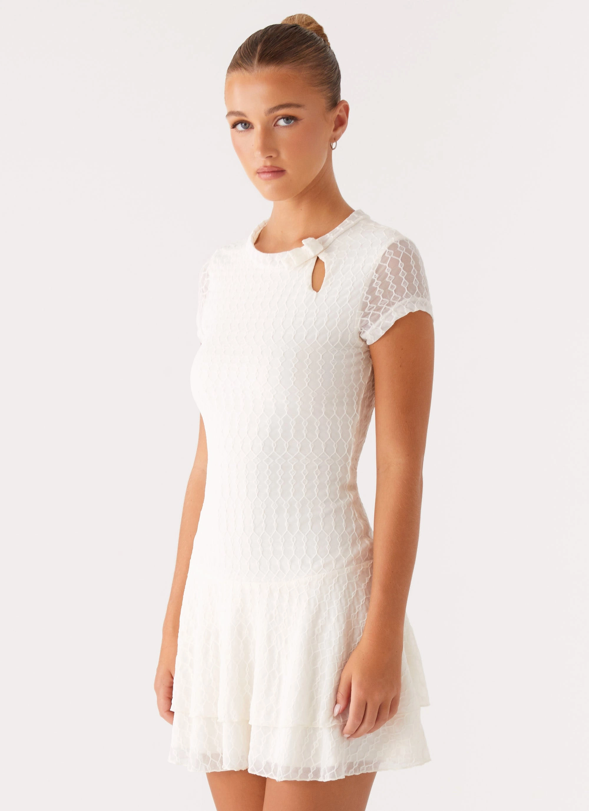 Esty Mini Dress - Ivory Wrap-Style Crisp Finish