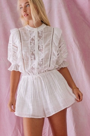 Ethereal Lace Ruffle Romper - White Moisture Management Fashion Favorite