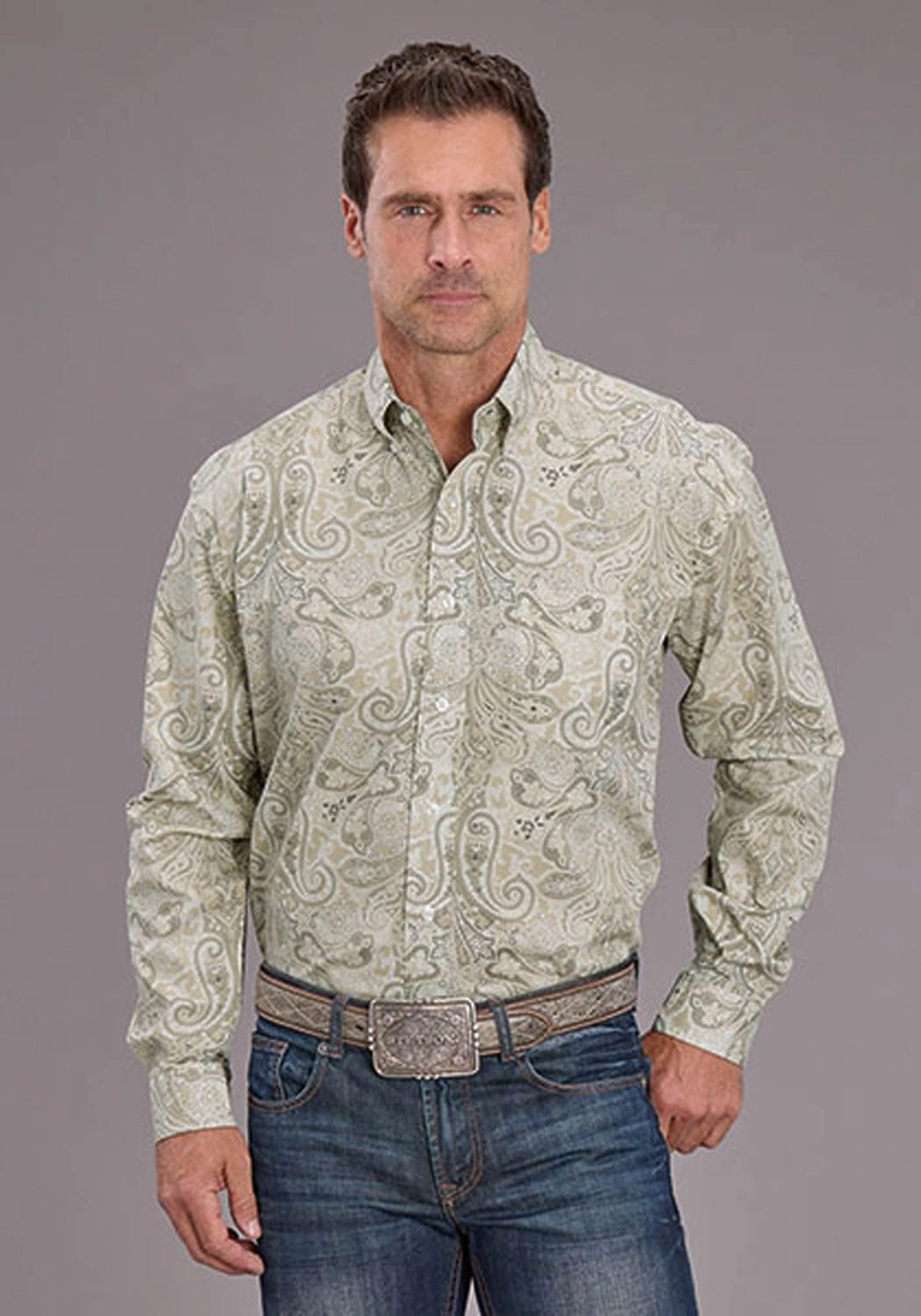 Stetson Mens Sand Dollar Paisley Tan 100% Cotton Btn L/S Shirt Gradient effect Fall Foliage