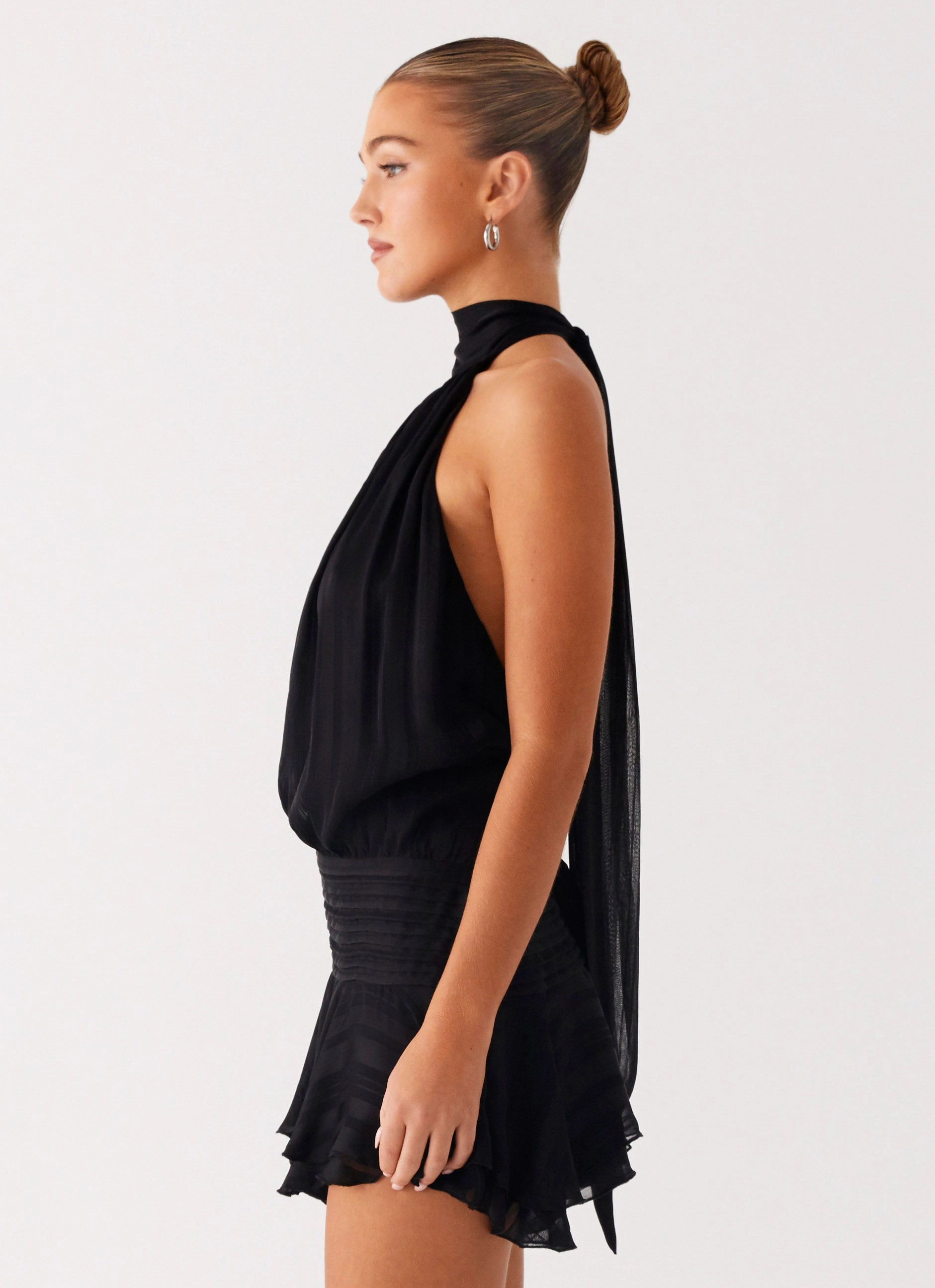 Layered Outerwear Evening Out Willow Chiffon Mini Dress - Black