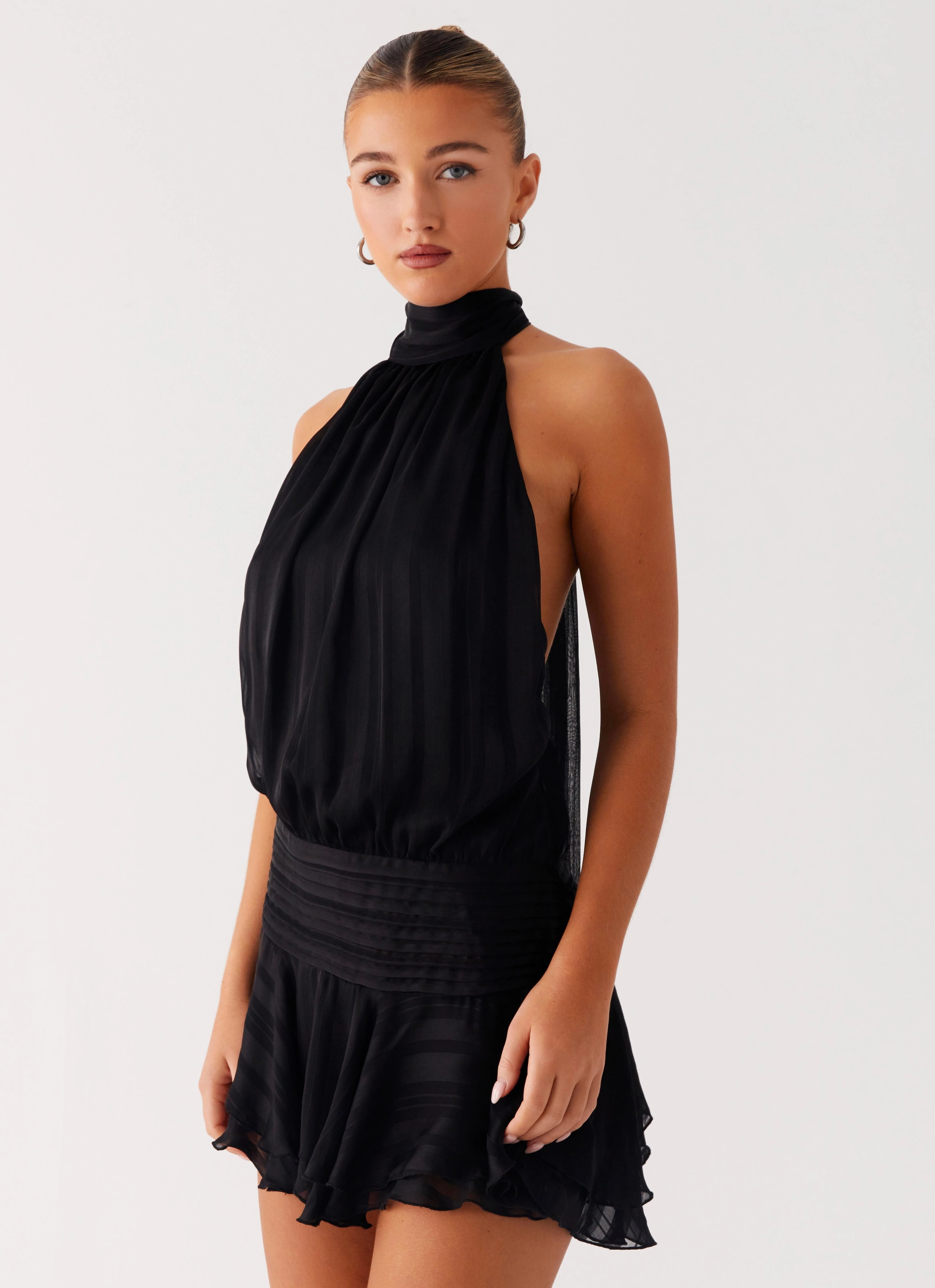 Willow Chiffon Mini Dress - Black Detachable Hood Lightweight Design