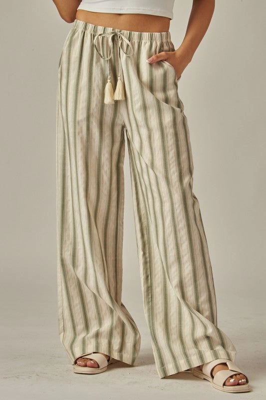 Everleigh Striped Relaxed Wide Leg Linen Pants Stretchable Fabric