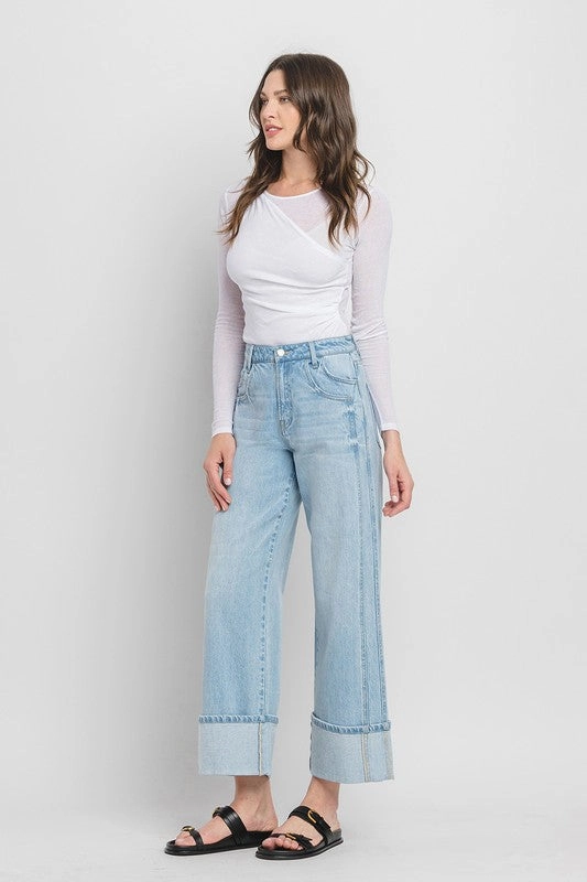 DUSTY SUPER HIGH RISE CUFFED BAGGY WIDE JEANS Office Wear Chill Outfit Date Night