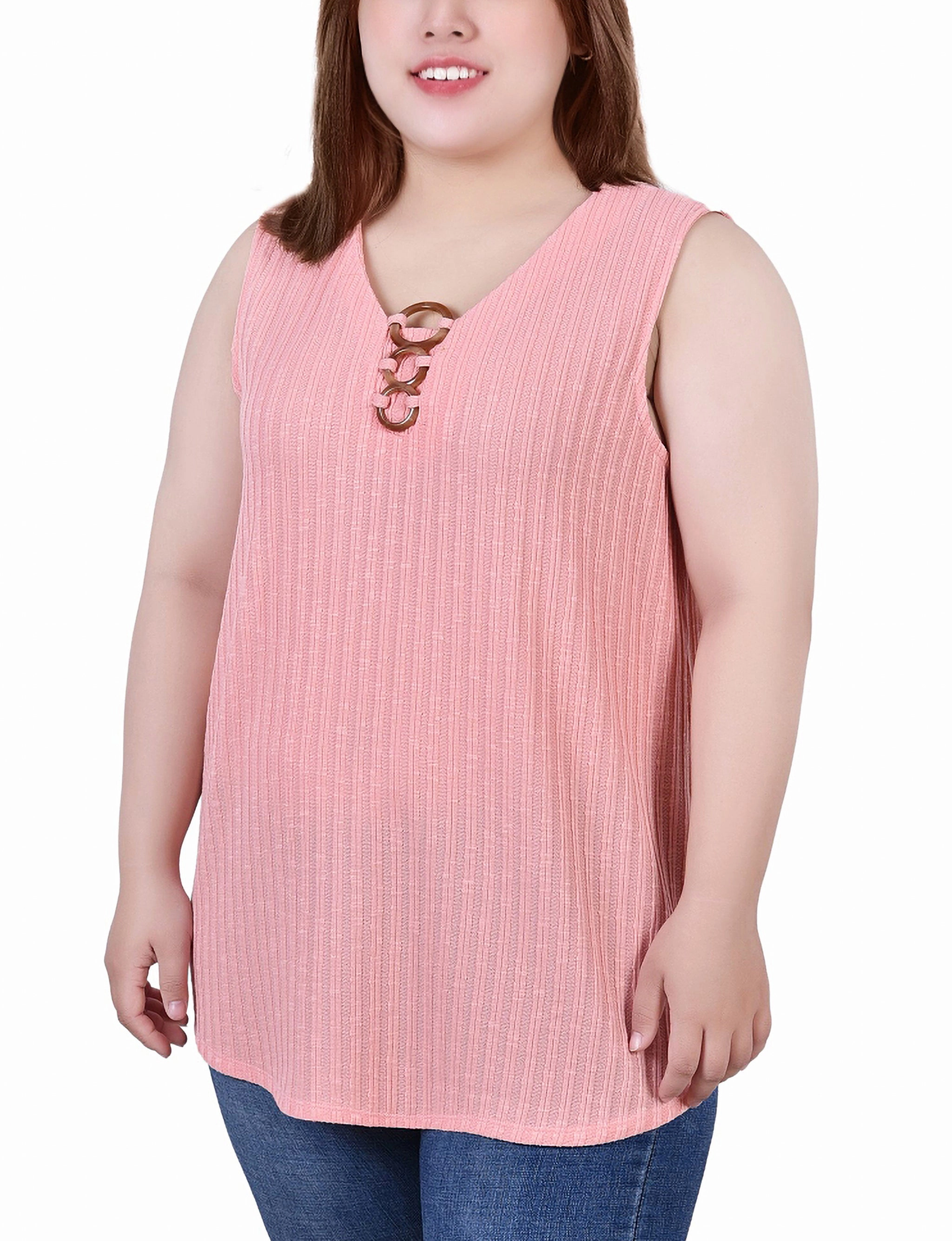 Plus Size Sleeveless Ribbed Top With Triple Rings Influencer-Style Countryside-Style