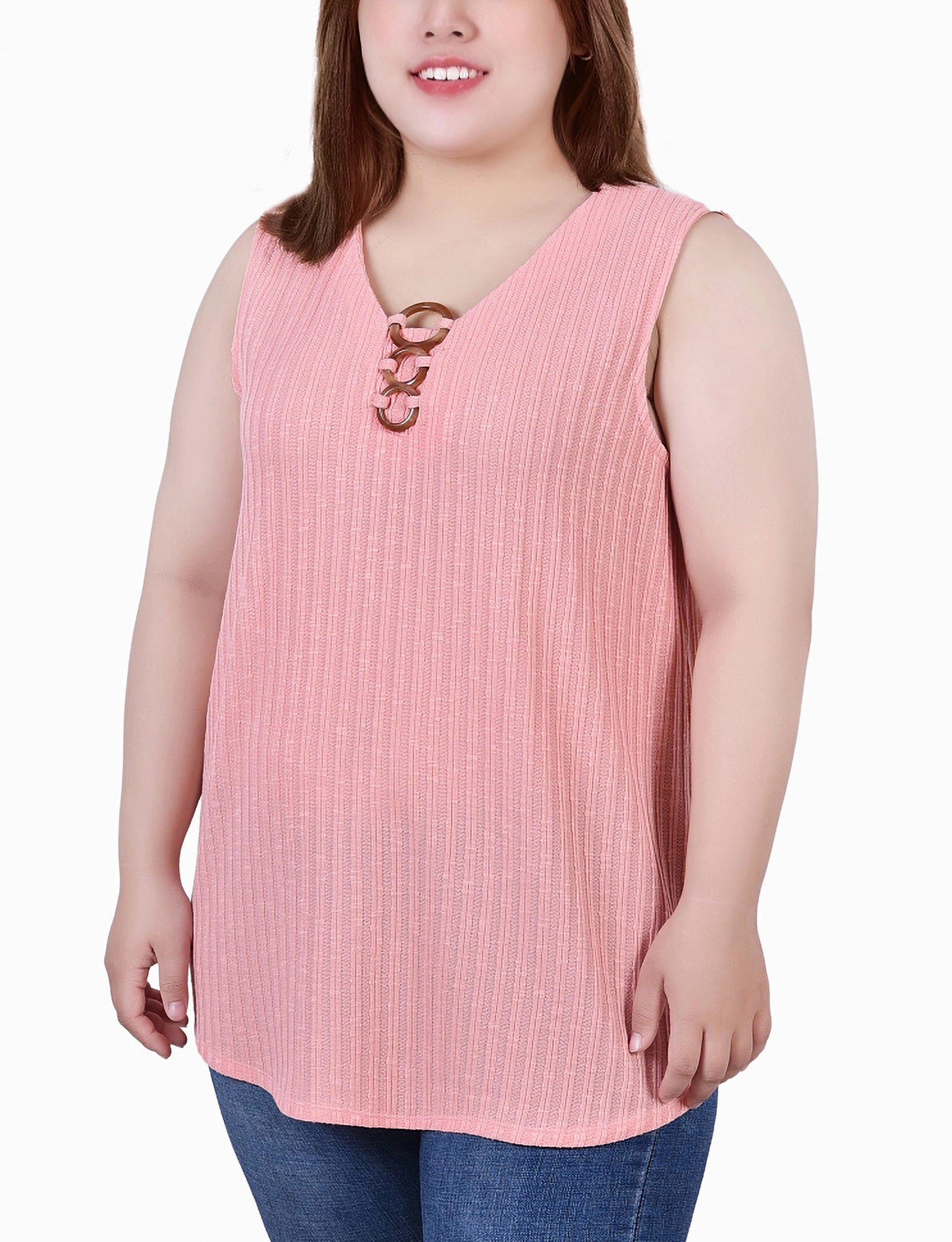 Plus Size Sleeveless Ribbed Top With Triple Rings LowProfileZipperSystem